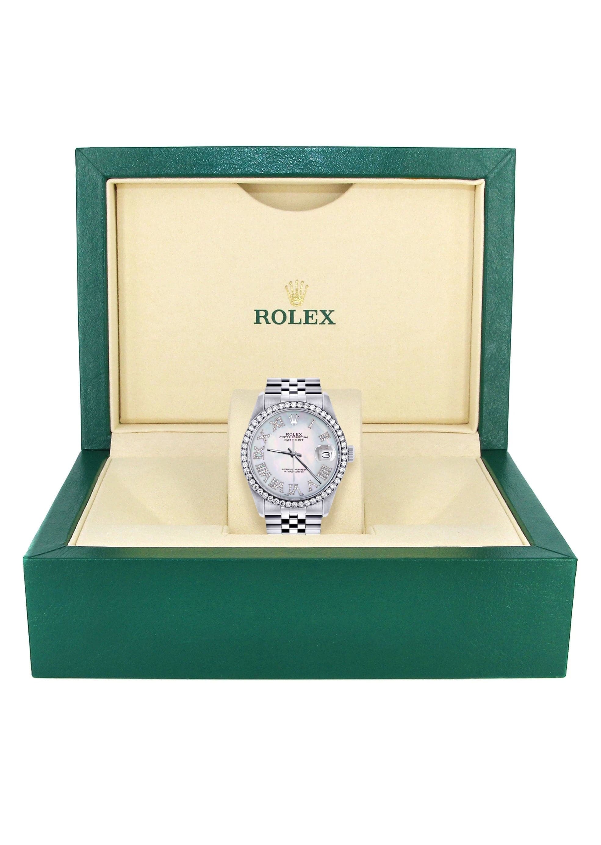 Diamond Mens Rolex Datejust Watch 16200 | 36Mm | Light Blue Mother Of Pearl Roman Numeral Dial | Jubilee Band - Image 7