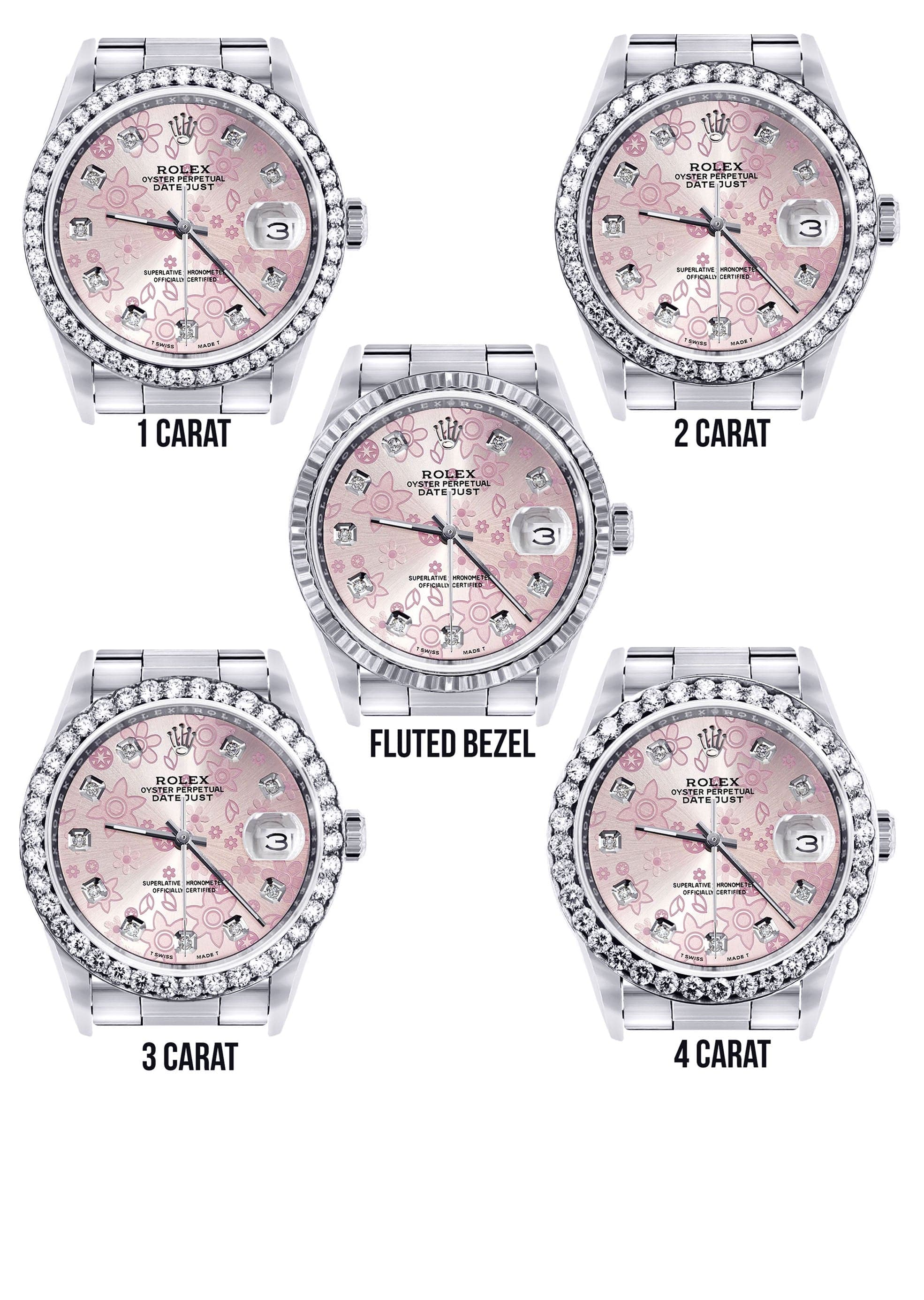 Diamond Mens Rolex Datejust Watch 16200 | 36MM | Pink Flower Diamond Dial | Oyster Band - Image 3
