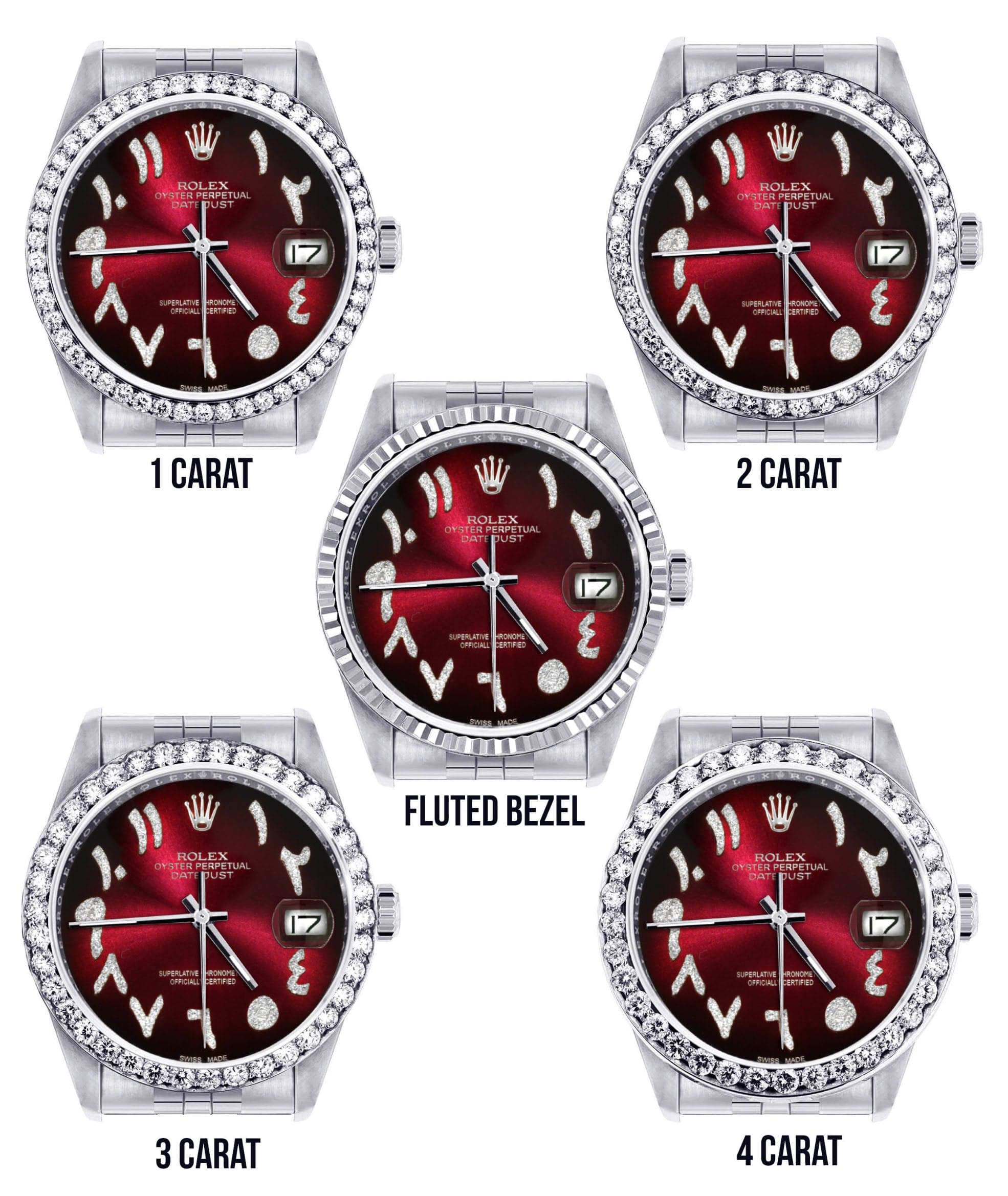 Diamond Mens Rolex Datejust Watch 16200 | 36Mm | Red Black Arabic Diamond Dial | Jubilee Band - Image 3