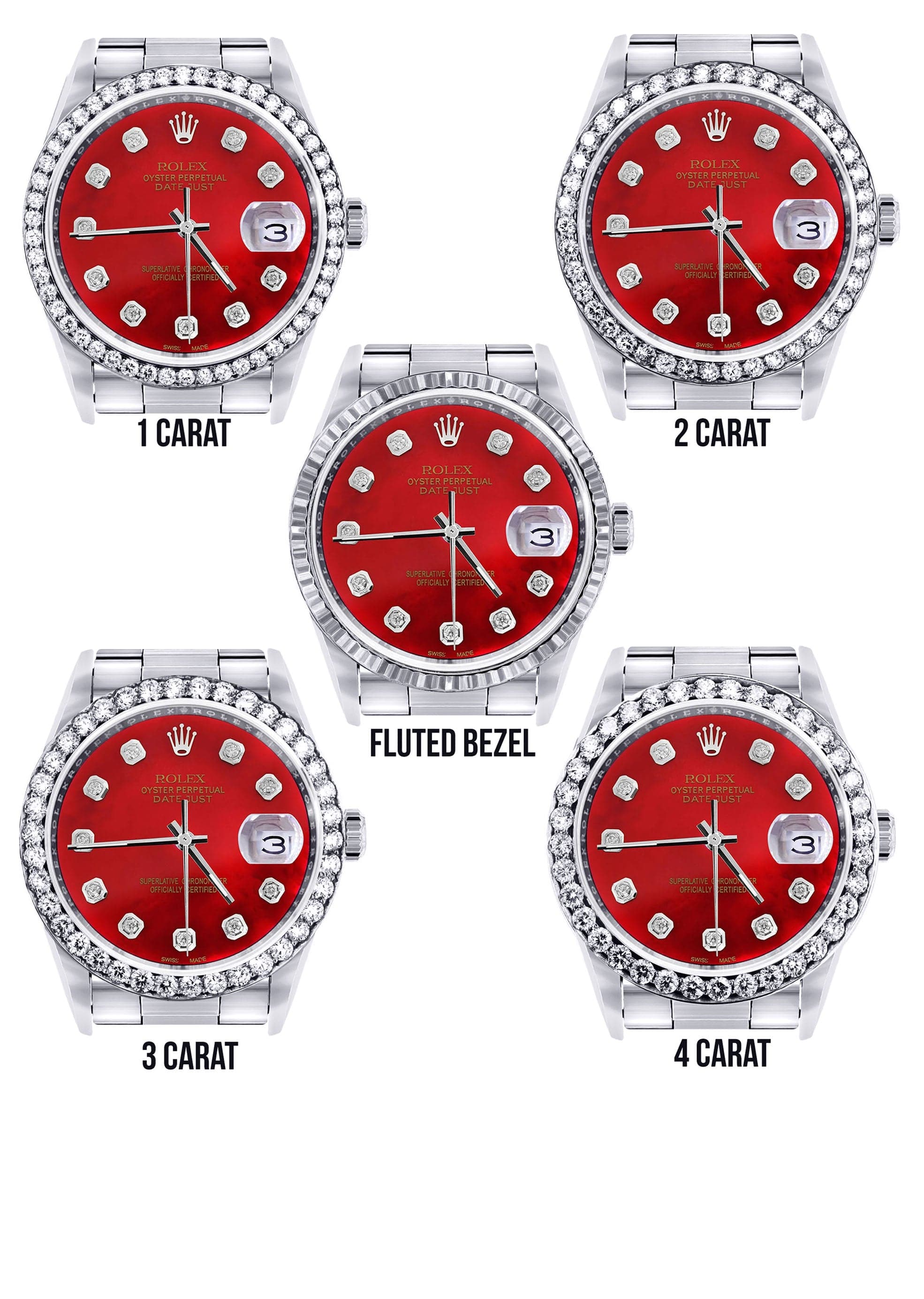 Diamond Mens Rolex Datejust Watch 16200 | 36Mm | Red Diamond Dial | Oyster Band - Image 3