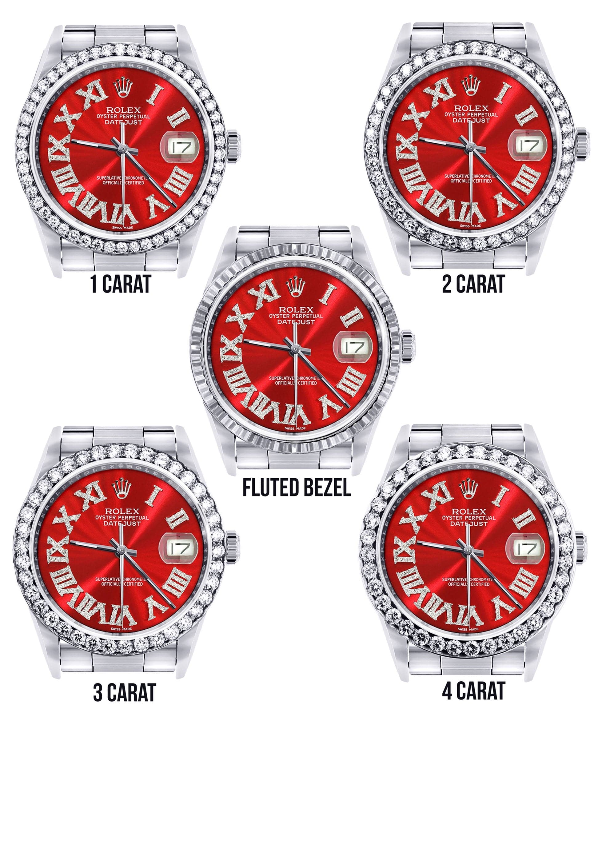 Diamond Mens  Rolex Datejust Watch 16200 | 36Mm | Red Roman Numeral Dial | Oyster Band - Image 3