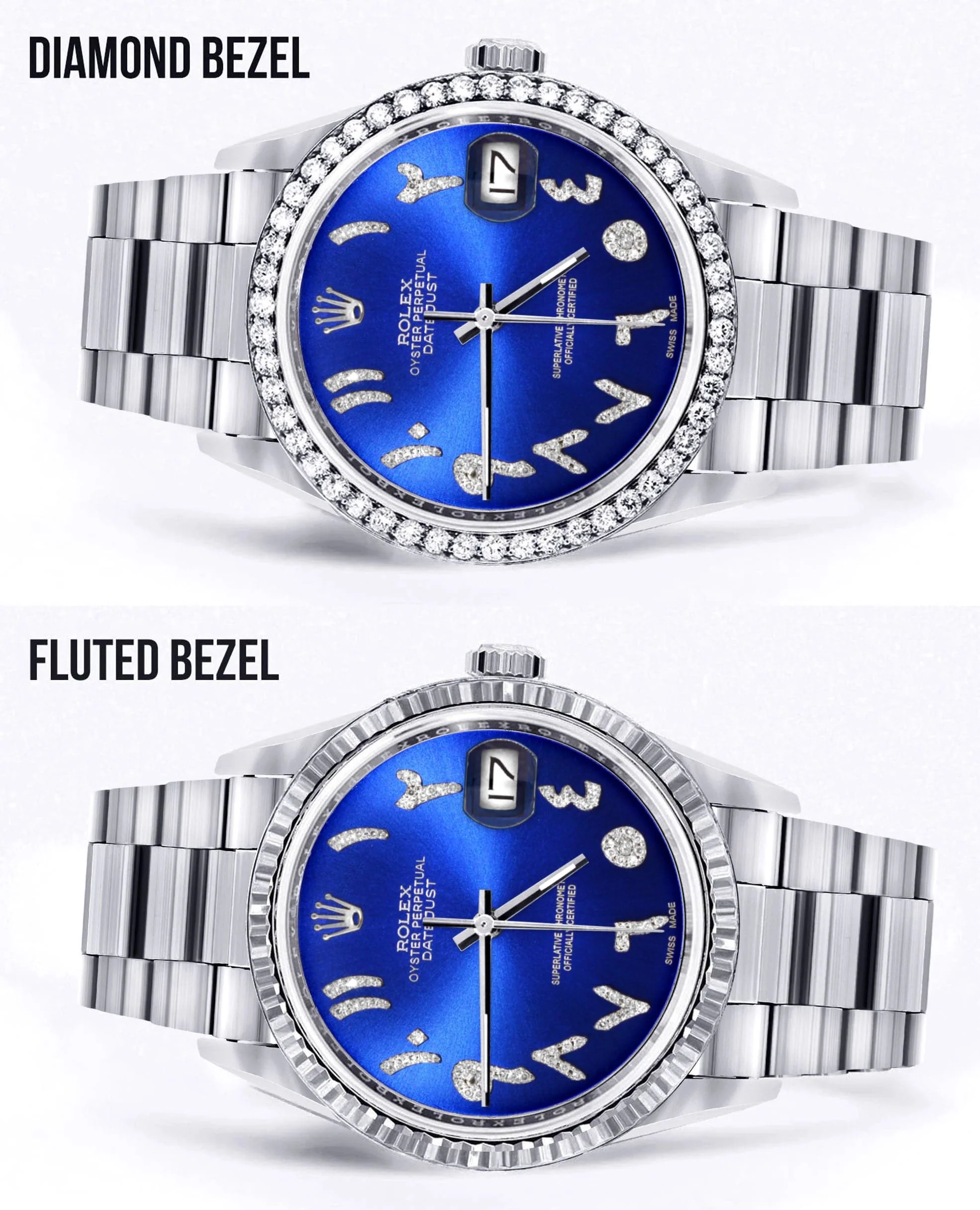 Diamond Mens  Rolex Datejust Watch 16200 | 36Mm | Royal Blue Arabic Diamond Dial | Oyster Band - Image 2