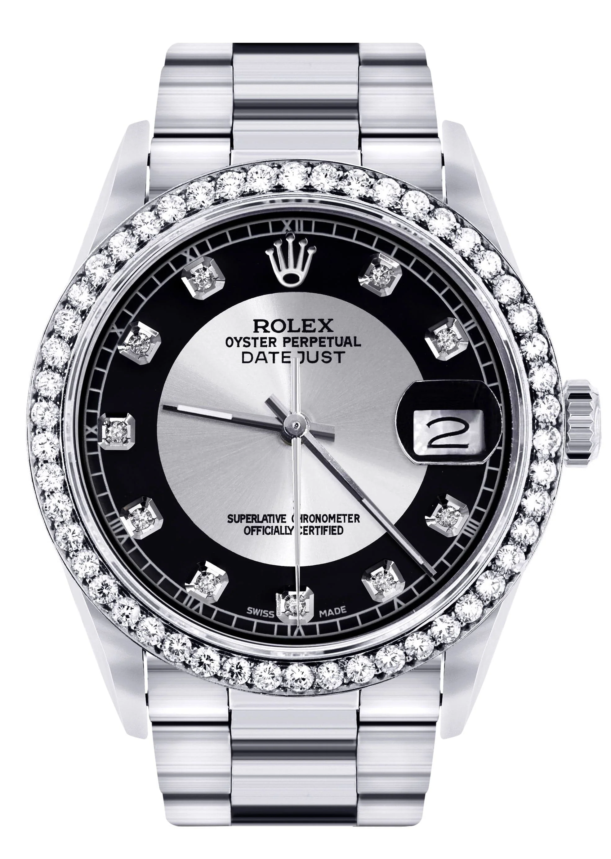 Diamond Mens Rolex Datejust Watch 16200 | 36MM | Tuxedo Diamond Dial | Oyster Band