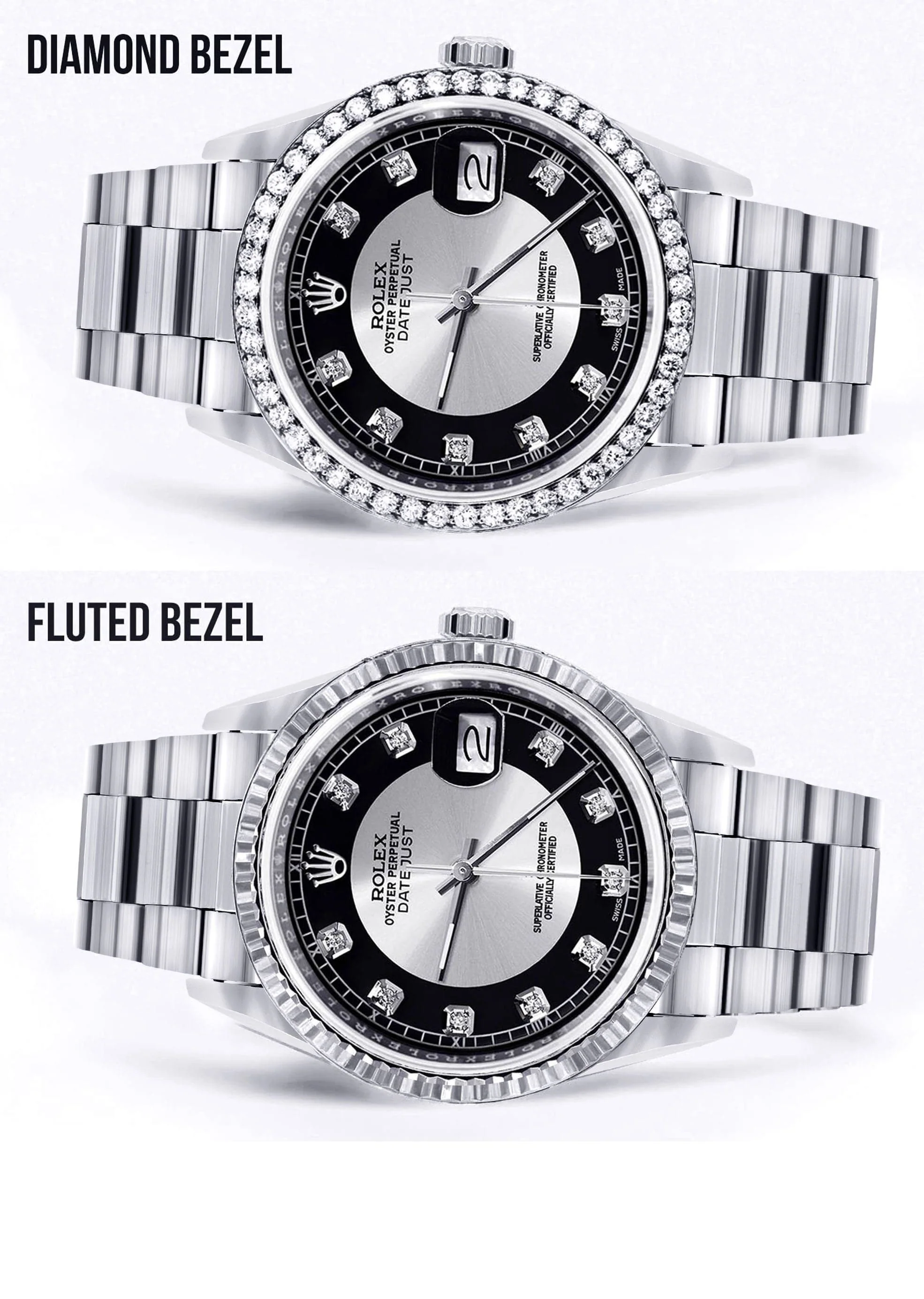 Diamond Mens Rolex Datejust Watch 16200 | 36MM | Tuxedo Diamond Dial | Oyster Band - Image 2