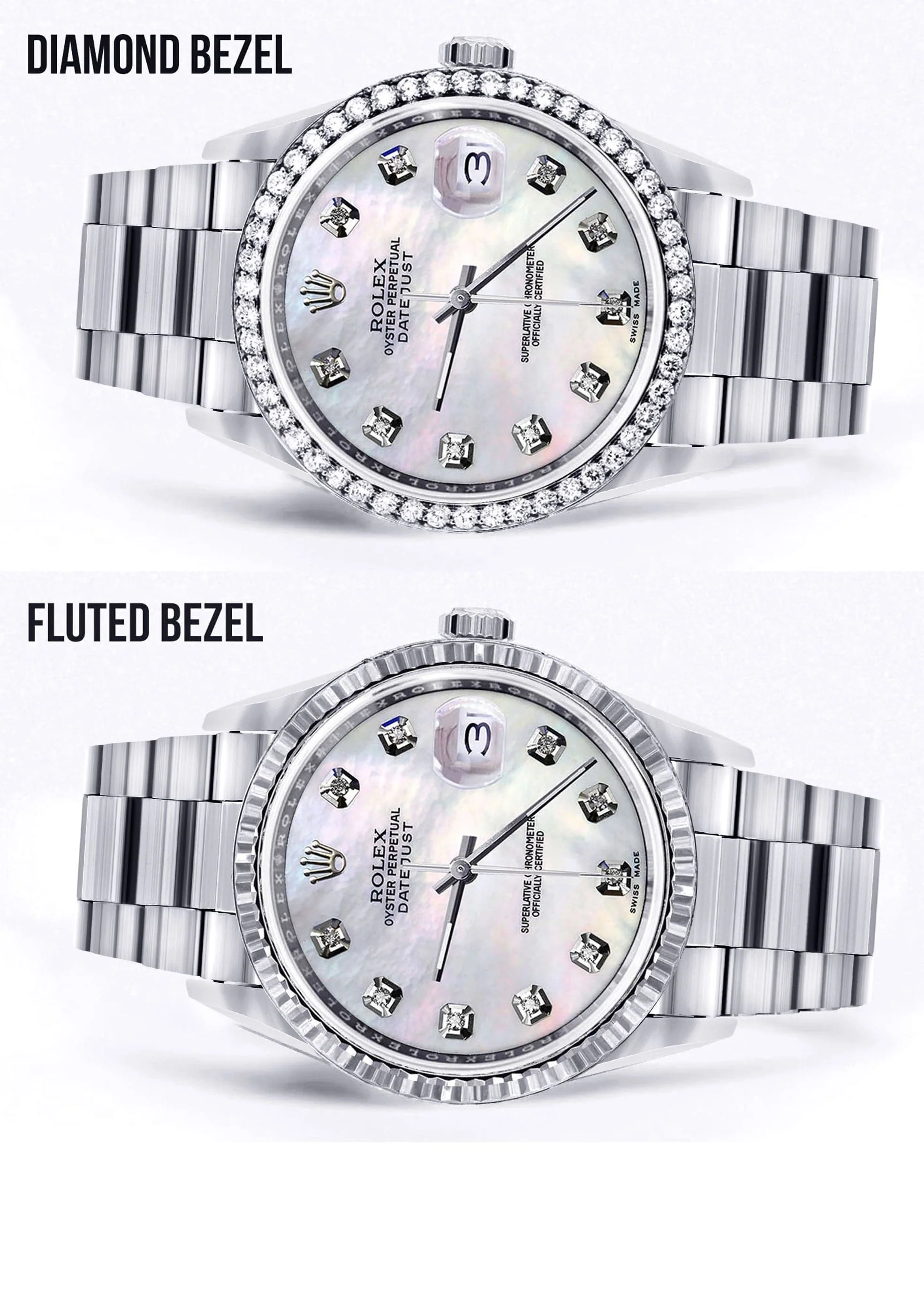 Diamond Mens  Rolex Datejust Watch 16200 | 36Mm | White Mother Of Pearl Dial | Oyster Band - Image 2