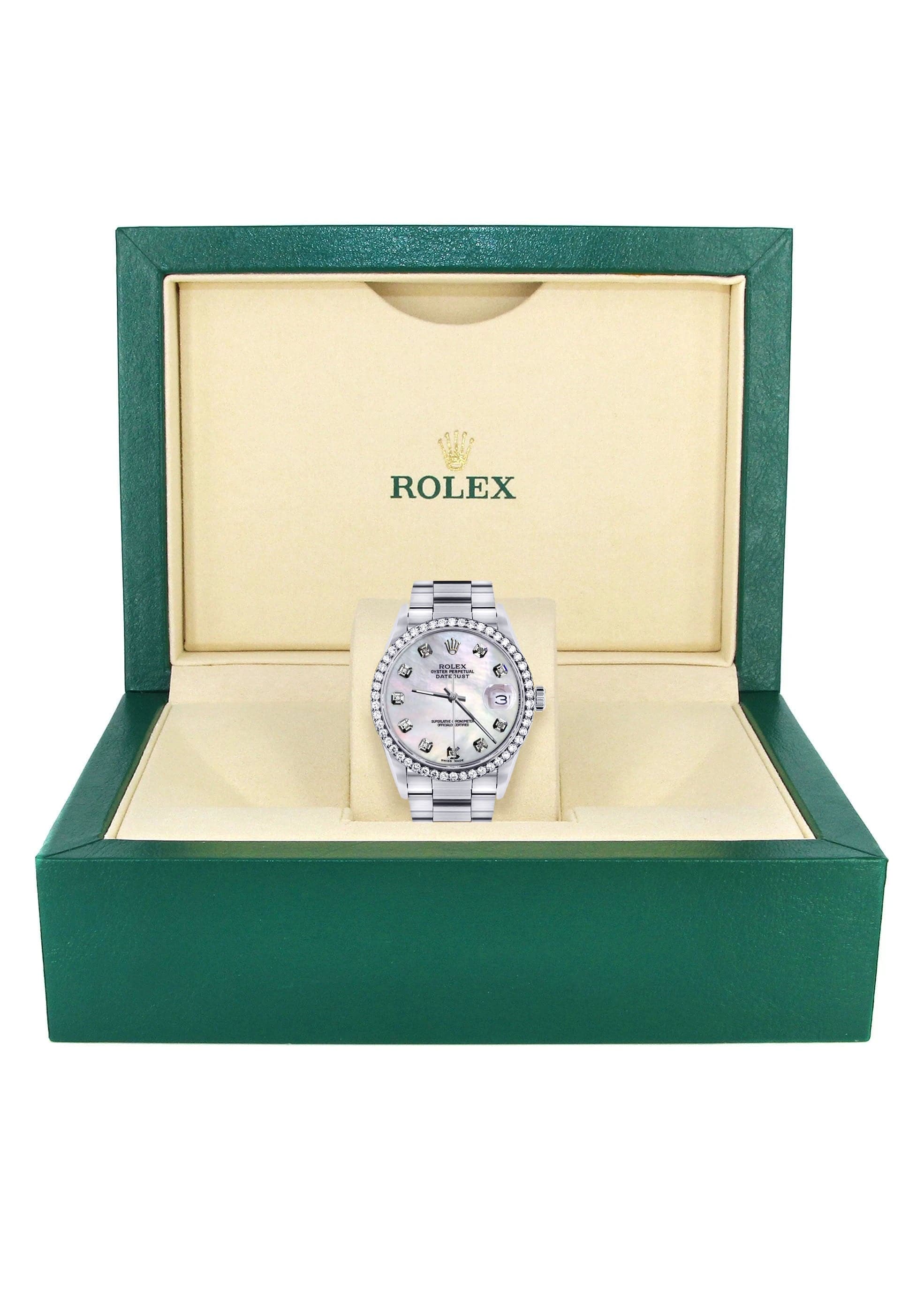 Diamond Mens  Rolex Datejust Watch 16200 | 36Mm | White Mother Of Pearl Dial | Oyster Band - Image 7