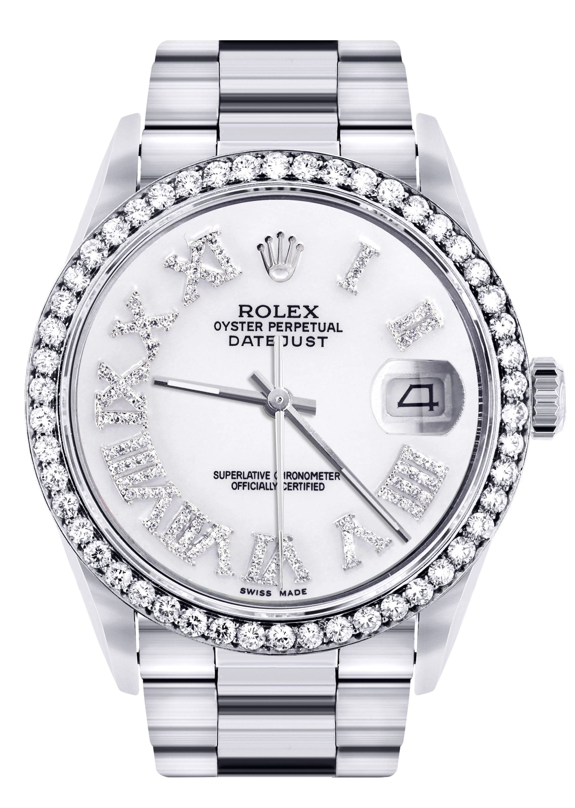 Diamond Mens Rolex Datejust Watch 16200 | 36Mm | White Roman Numeral Dial | Oyster Band