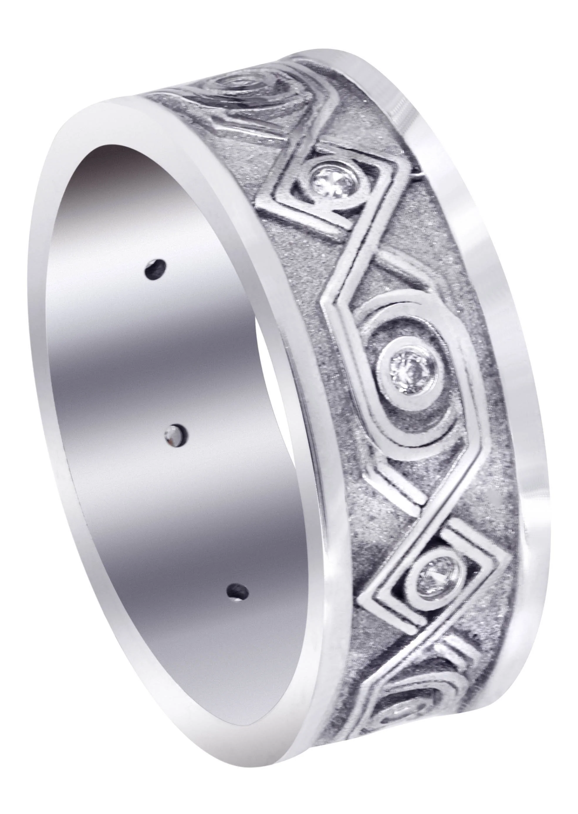 Unique Mens Wedding Band | 0.15 Carats | Sand Blast / High Polish Finish (Finley)
