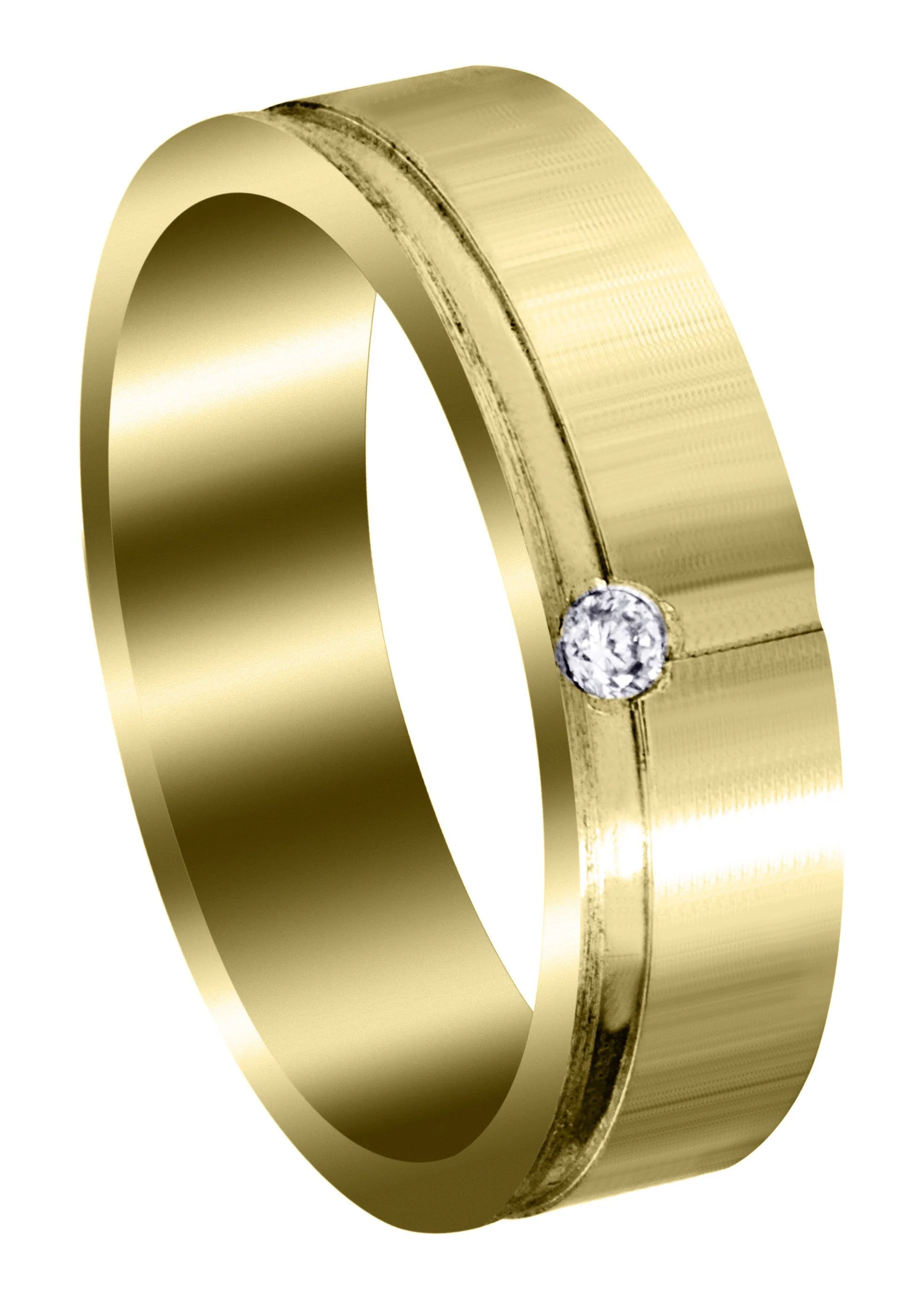 Yellow Gold Diamond Unique Mens Wedding Band | 0.05 Carats | Satin Finish (Romeo)