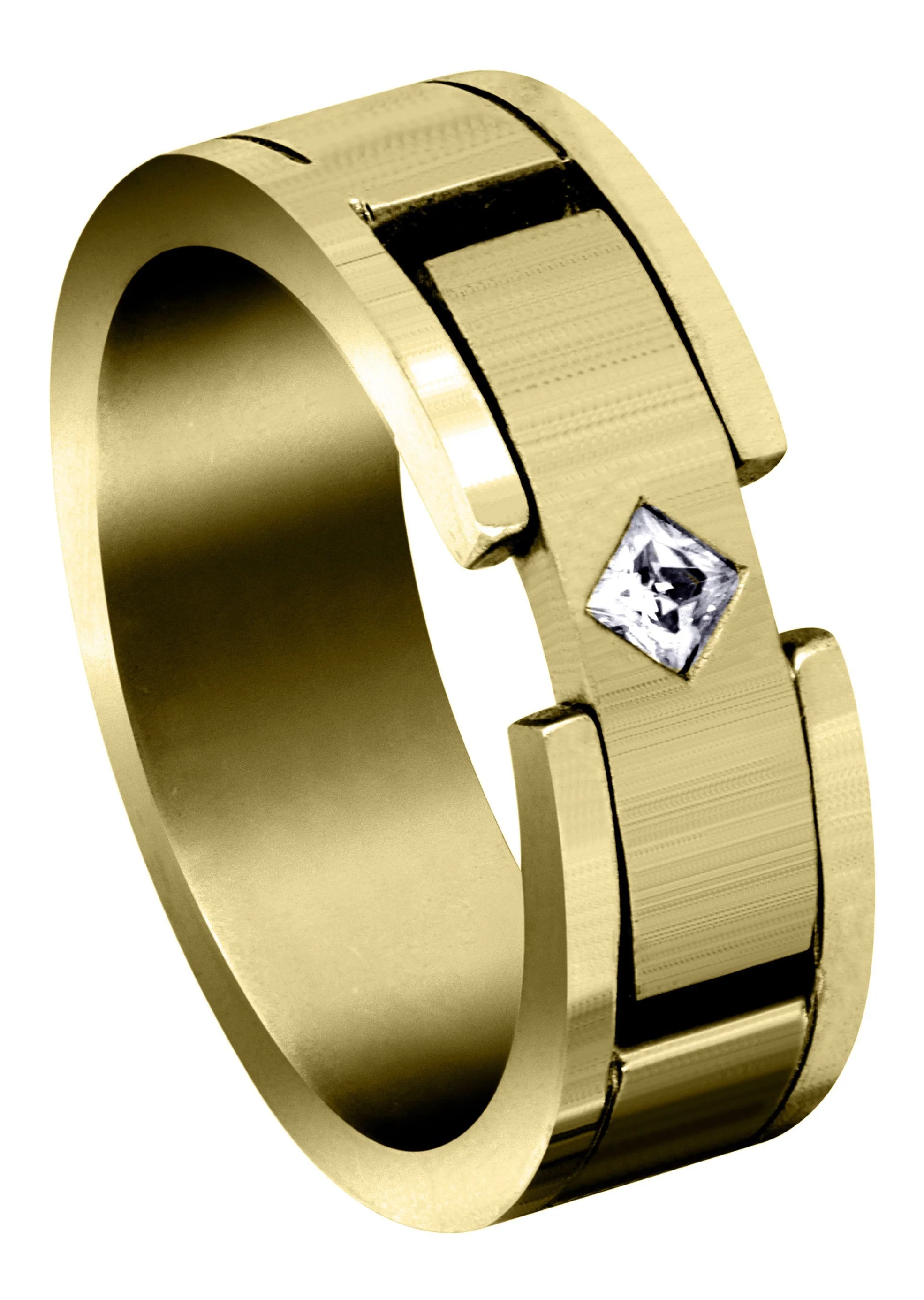 Yellow Gold Diamond Mens Wedding Band | 0.07 Carats | Satin Finish (Leland)