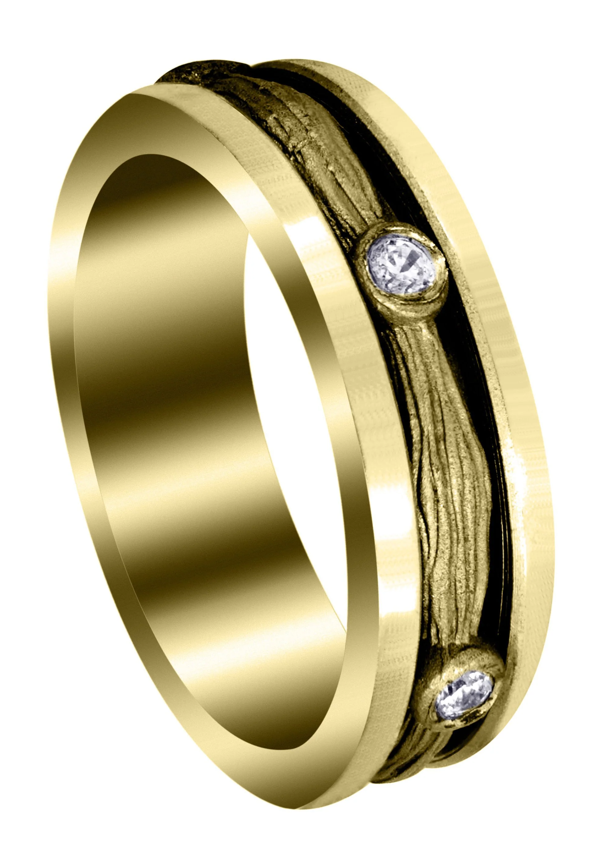 Yellow Gold Diamond Mens Wedding Band | 0.15 Carats | Sand Blast Finish (Leonel)