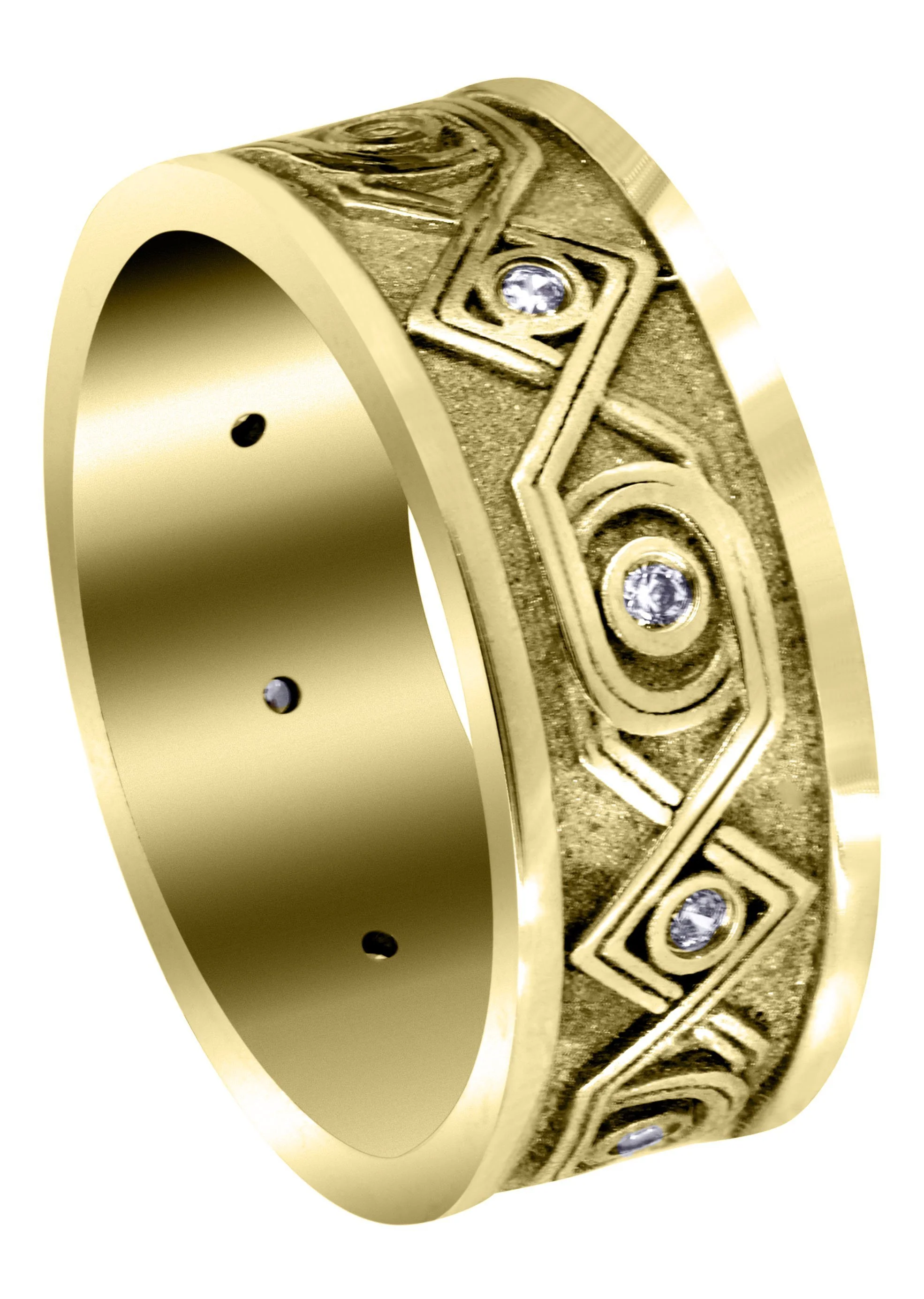 Yellow Gold Unique Mens Wedding Band | 0.15 Carats | Sand Blast / High Polish Finish (Finley)