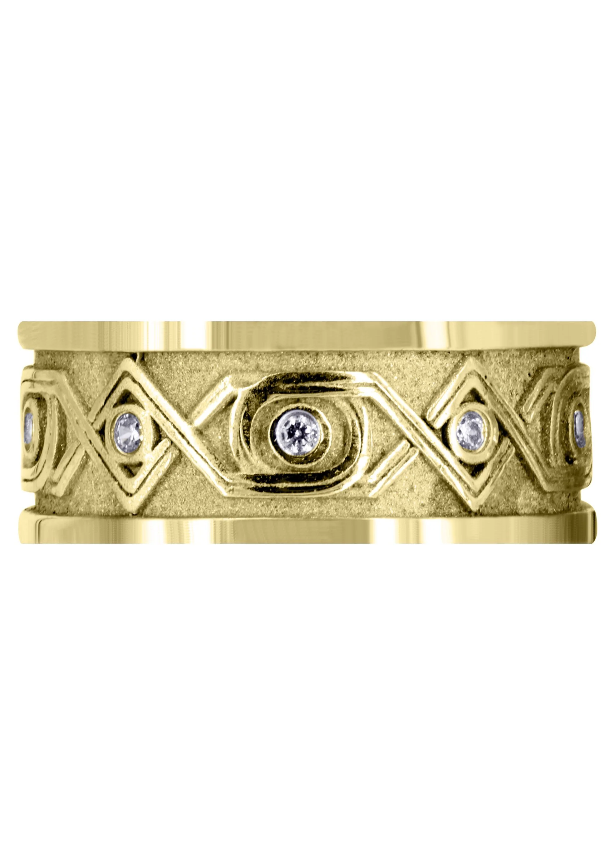 Yellow Gold Unique Mens Wedding Band | 0.15 Carats | Sand Blast / High Polish Finish (Finley) - Image 2
