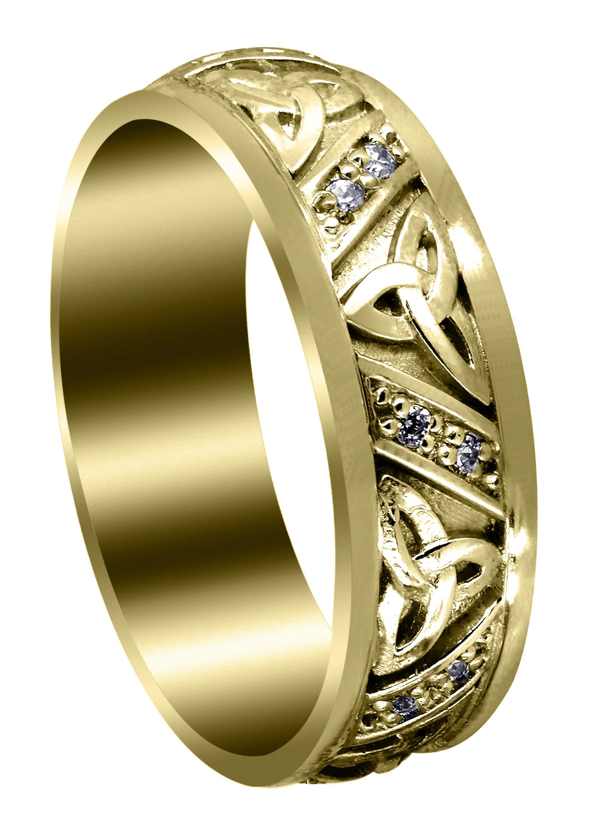 Yellow Gold Diamond Mens Wedding Band | 0.16 Carats | Sand Blast / High Polish Finish (Warren)