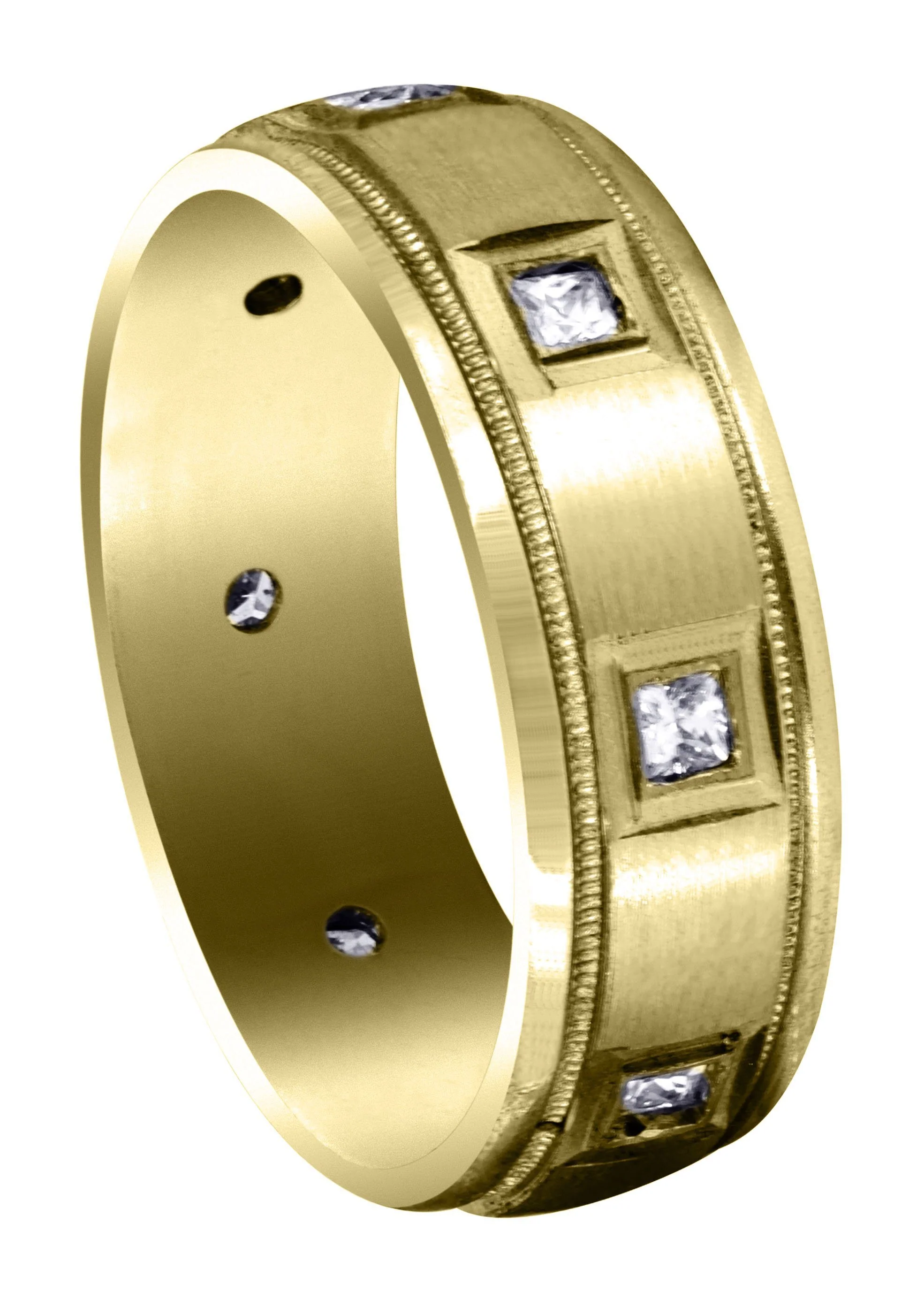 Yellow Gold Diamond Mens Wedding Band | 0.4 Carats | Satin Finish (Cesar)