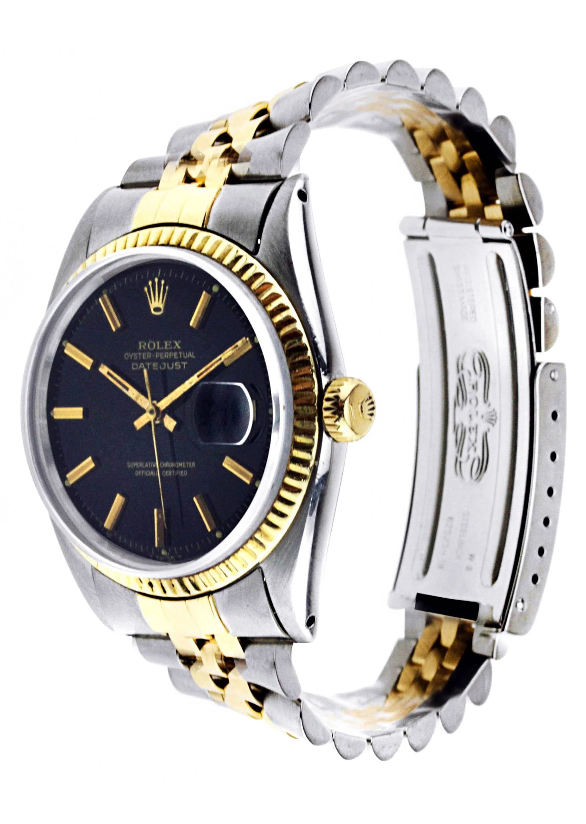 Diamond Rolex Datejust | 18K Yellow Gold and Stainless Steel | Fluted Gold Bezel | 36 MM | Black Stick Dial - Image 4