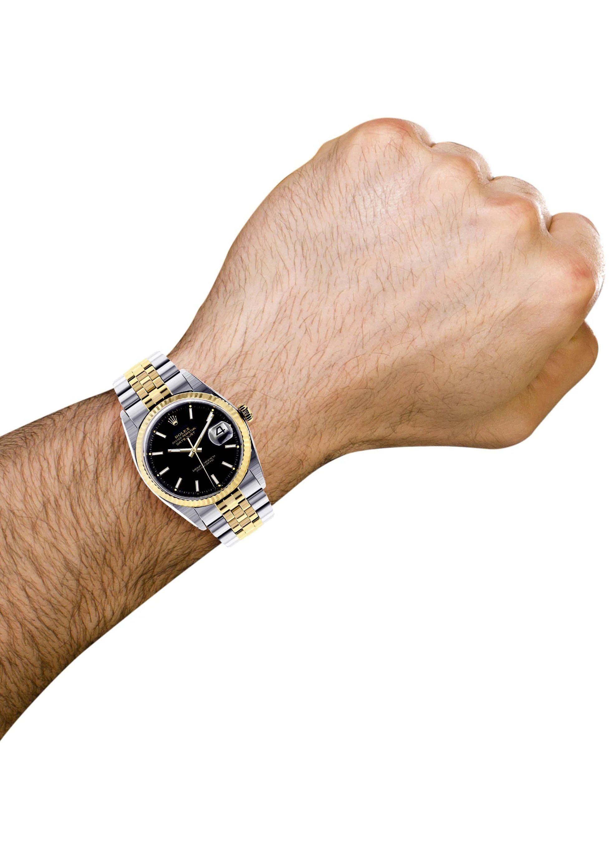 Diamond Rolex Datejust | 18K Yellow Gold and Stainless Steel | Fluted Gold Bezel | 36 MM | Black Stick Dial - Image 6