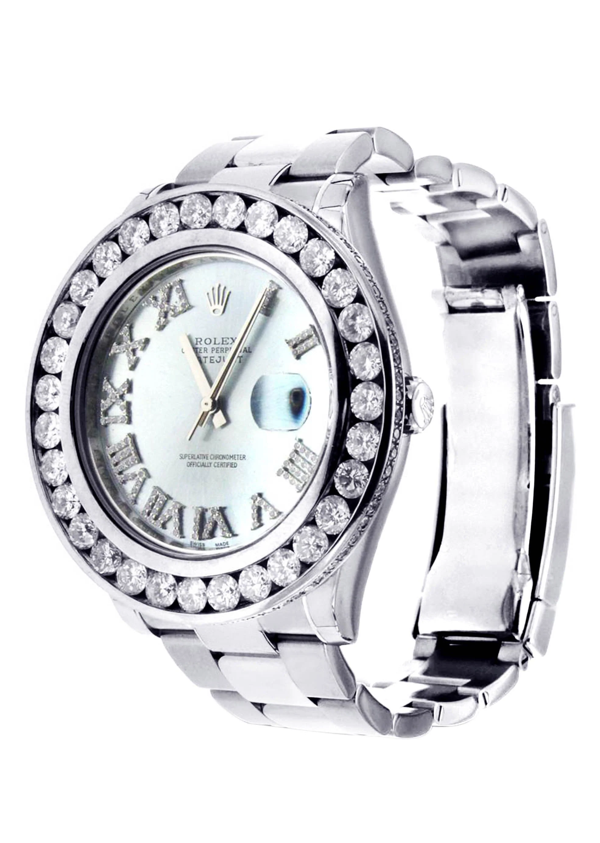 Diamond Rolex Datejust 2 | Stainless Steel | Custom Blue Diamond Roman Numeral Dial | 41 MM - Image 3