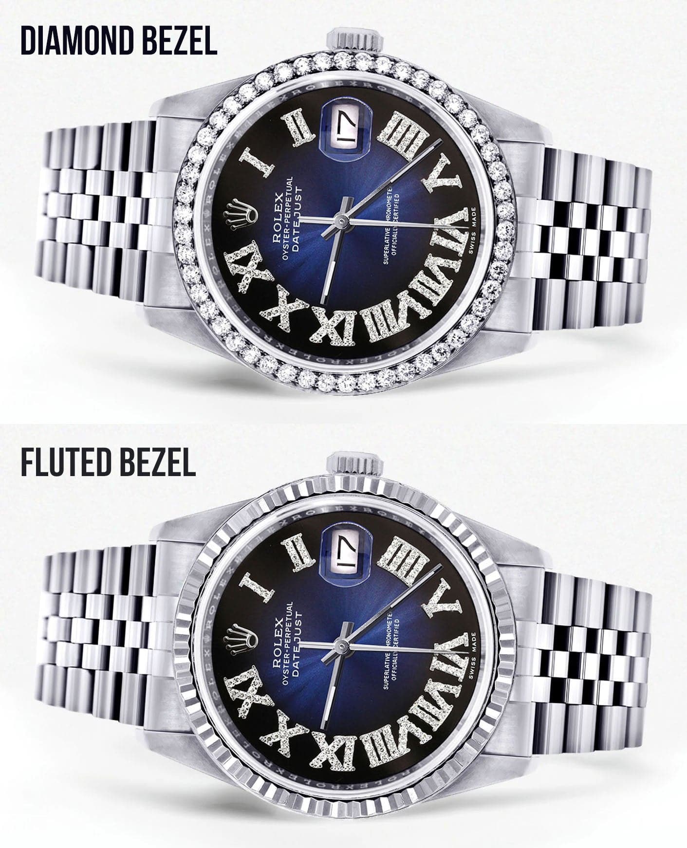 Diamond Mens Rolex Datejust Watch 16200 | 36Mm | Blue Black Roman Numeral Dial | Jubilee Band - Image 2