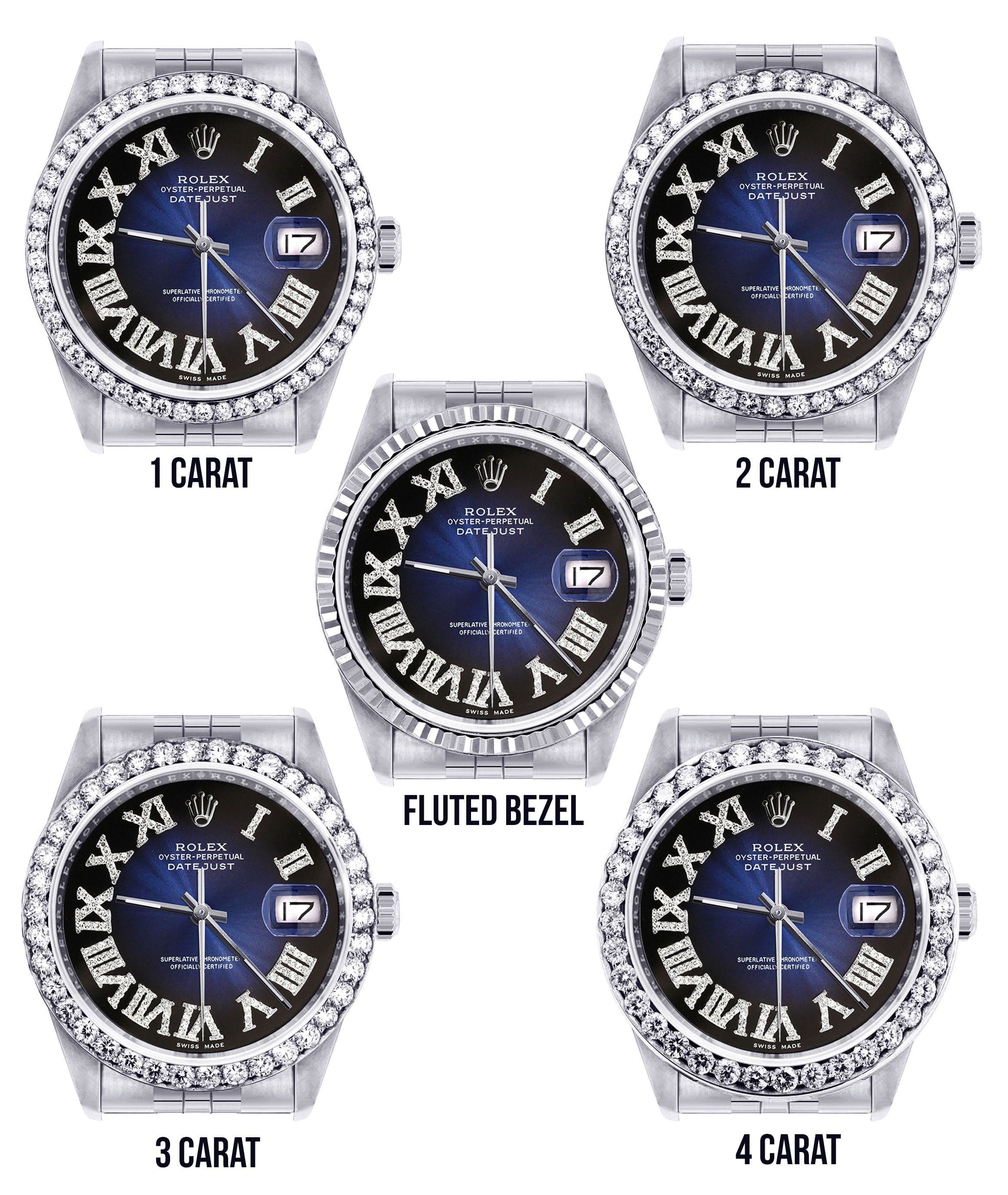 Diamond Mens Rolex Datejust Watch 16200 | 36Mm | Blue Black Roman Numeral Dial | Jubilee Band - Image 3