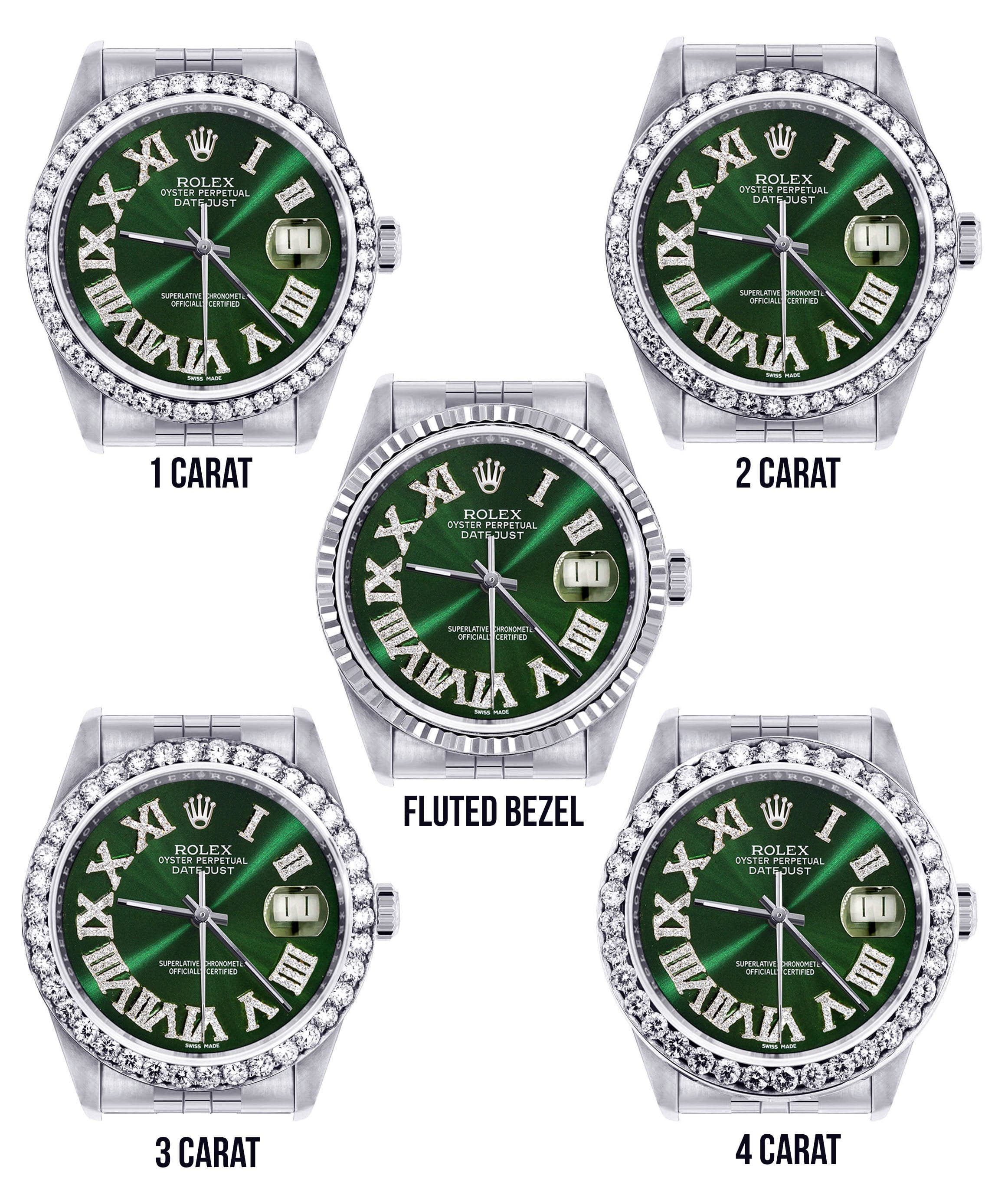 Diamond Mens Rolex Datejust Watch 16200 | 36Mm | Custom Green Roman Numeral Dial | Jubilee Band - Image 3