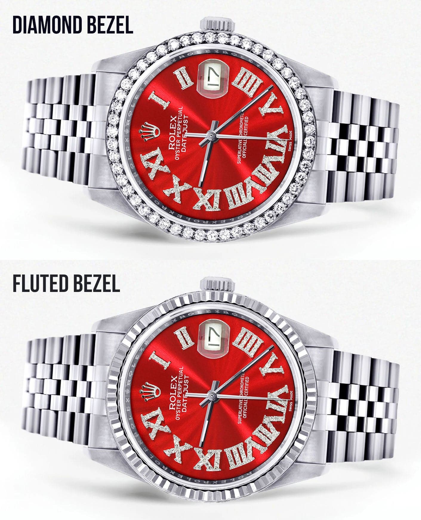 Diamond Mens  Rolex Datejust Watch 16200 | 36Mm | Red Roman Numeral Dial | Jubilee Band - Image 2