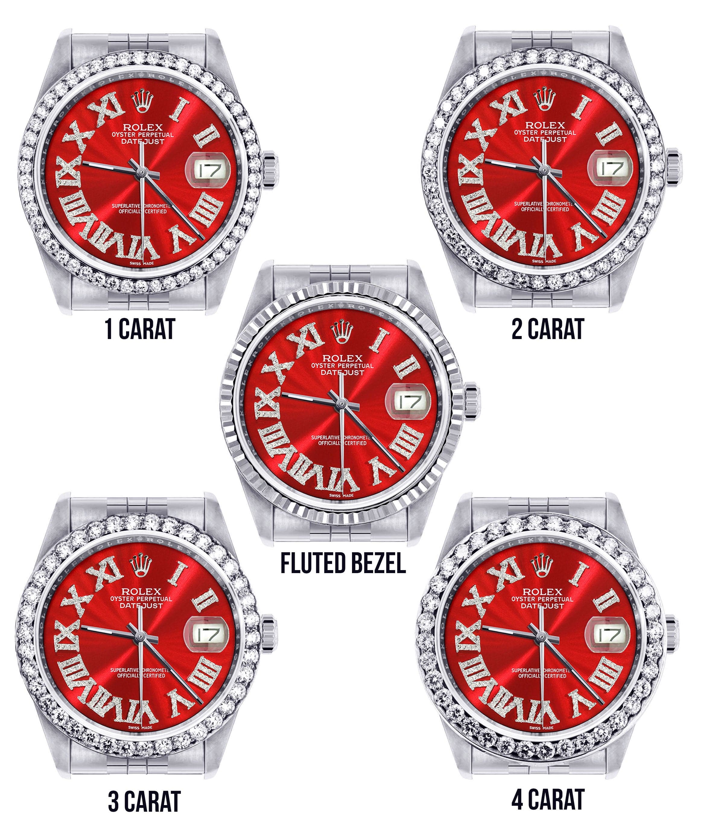 Diamond Mens  Rolex Datejust Watch 16200 | 36Mm | Red Roman Numeral Dial | Jubilee Band - Image 3
