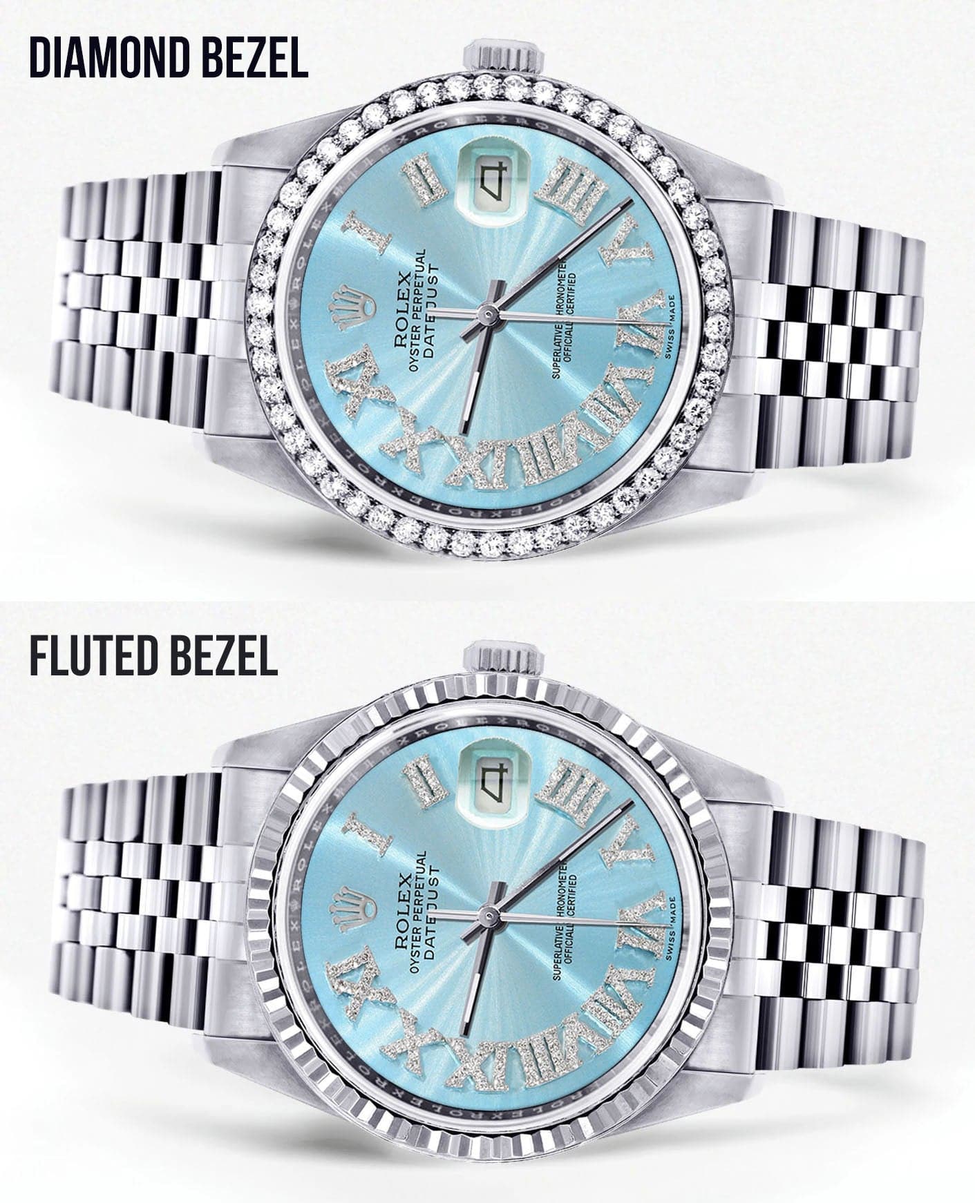 Diamond Mens Rolex Datejust Watch 16200 | 36Mm | Light Blue Roman Numeral Dial | Jubilee Band - Image 2