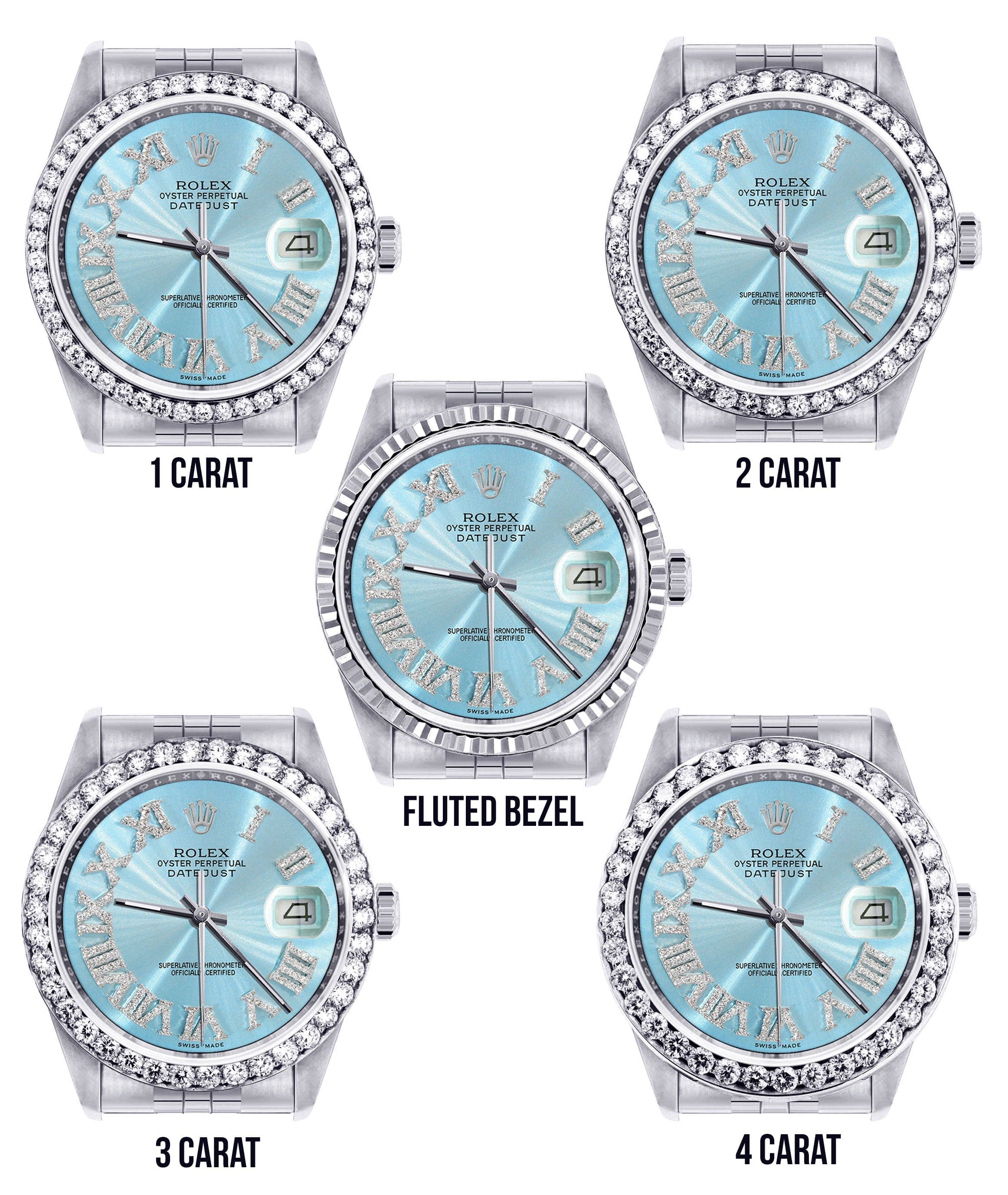 Diamond Mens Rolex Datejust Watch 16200 | 36Mm | Light Blue Roman Numeral Dial | Jubilee Band - Image 3