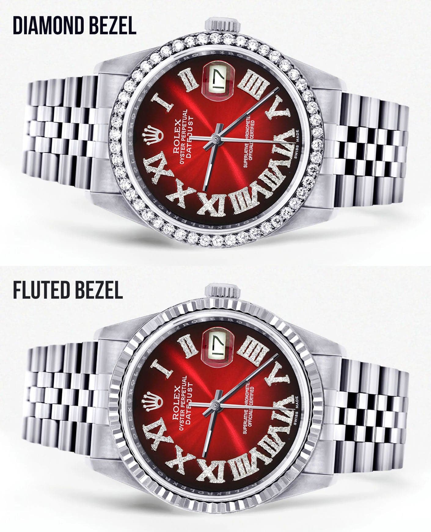Diamond Mens Rolex Datejust Watch 16200 | 36Mm | Red Black Roman Numeral Dial | Jubilee Band - Image 2