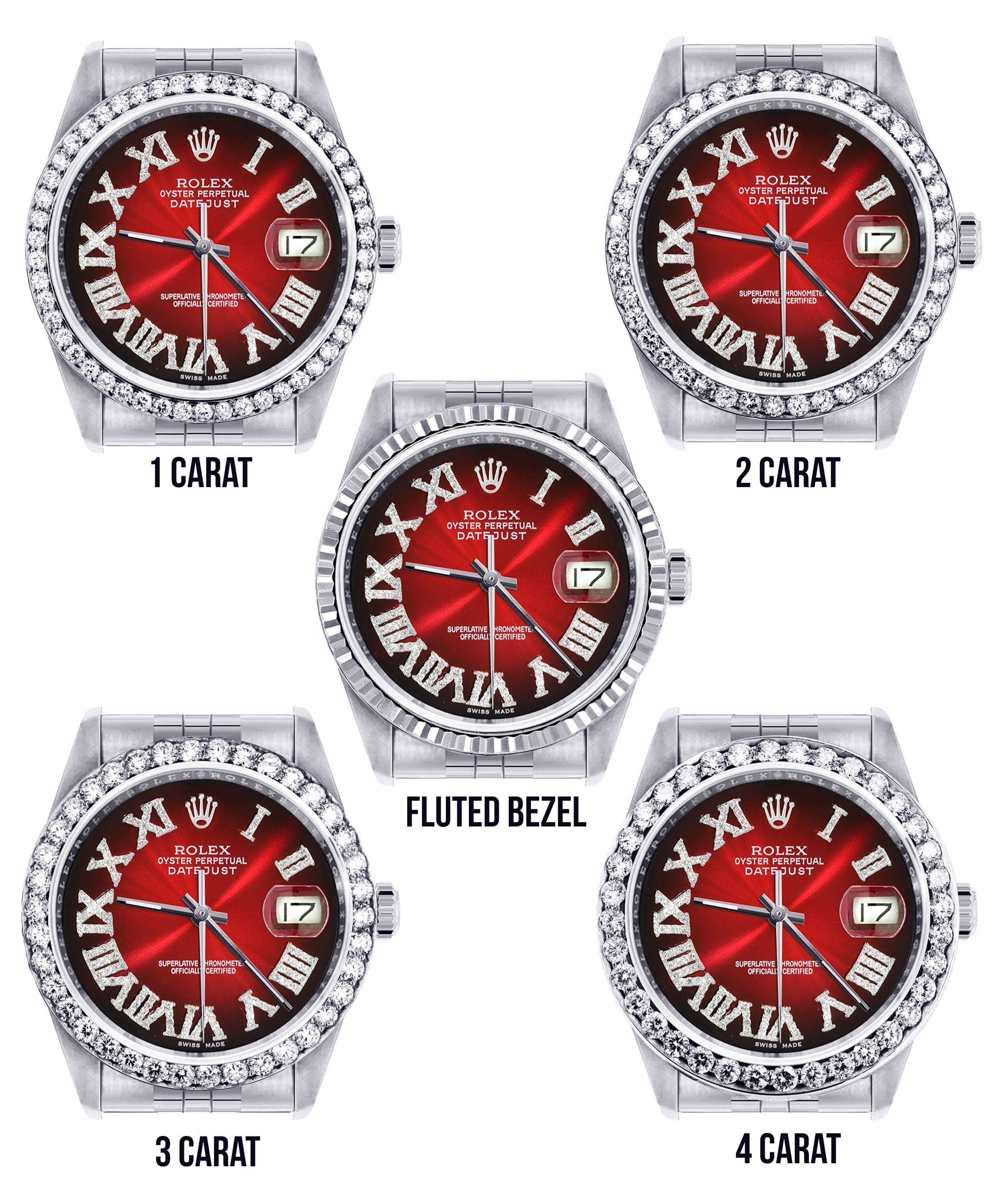 Diamond Mens Rolex Datejust Watch 16200 | 36Mm | Red Black Roman Numeral Dial | Jubilee Band - Image 3