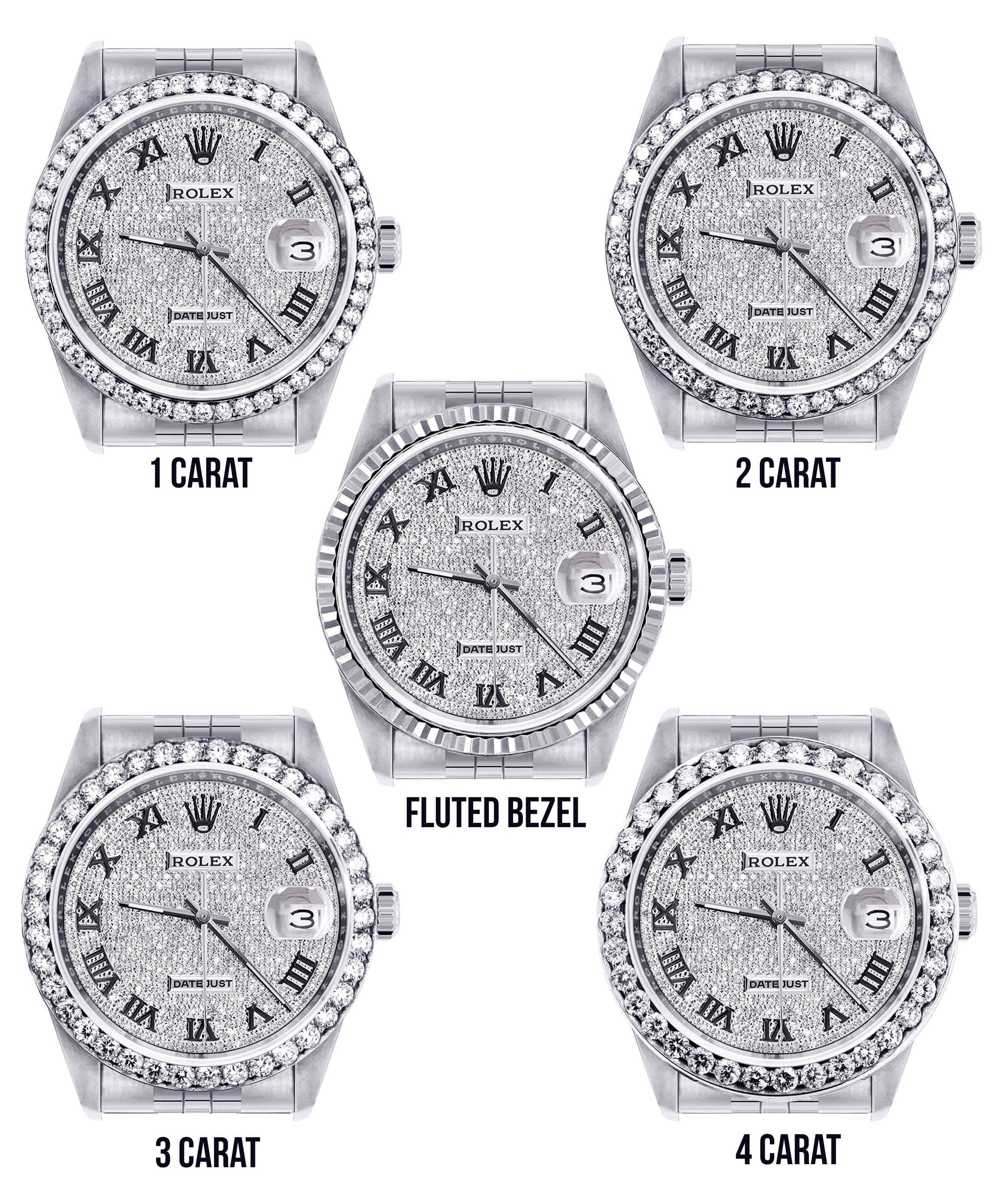 Mens Diamond Rolex Datejust Watch 16200  | 36MM | Fully Iced Out Diamond Roman Dial | Jubilee Band - Image 3
