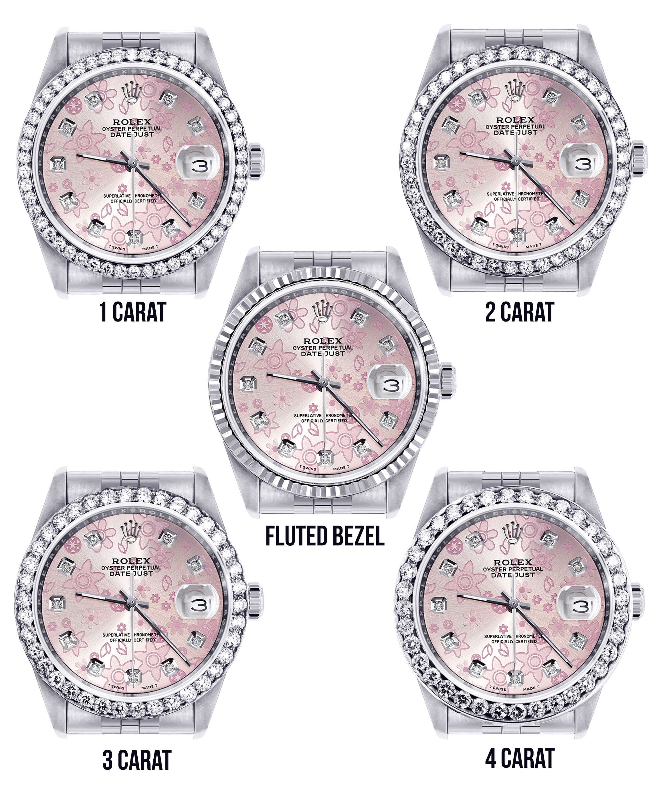 Diamond Mens Rolex Datejust Watch 16200 | 36MM | Pink Flower Diamond Dial | Jubilee Band - Image 3