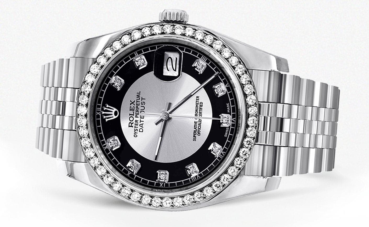 116200 | Hidden Clasp | Diamond Rolex Datejust Watch | 36MM | Tuxedo Diamond Dial | Jubilee Band - Image 2