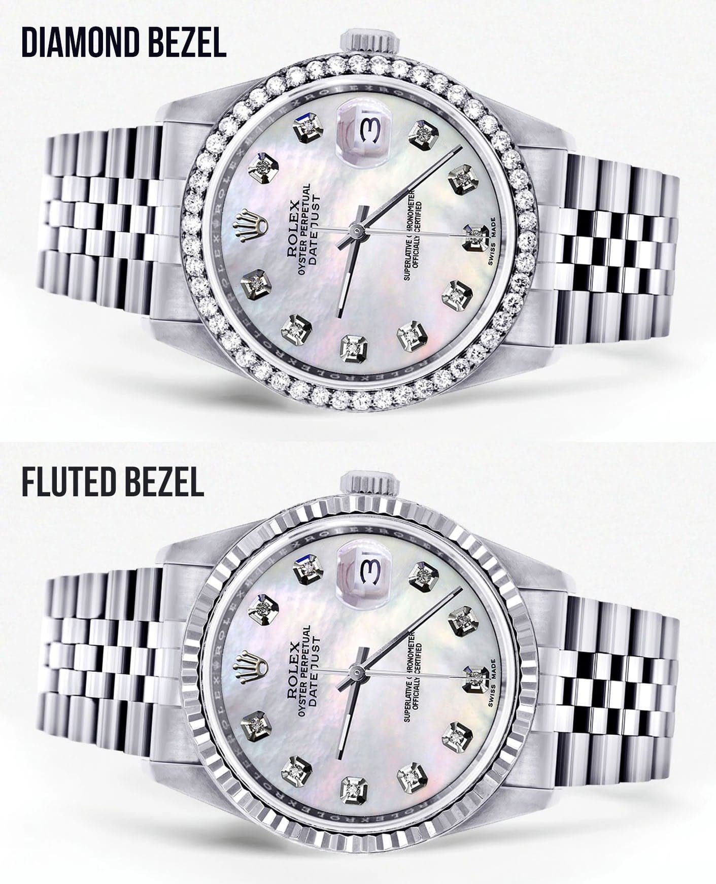 Diamond Mens  Rolex Datejust Watch 16200 | 36Mm | White Mother Of Pearl Dial | Jubilee Band - Image 2