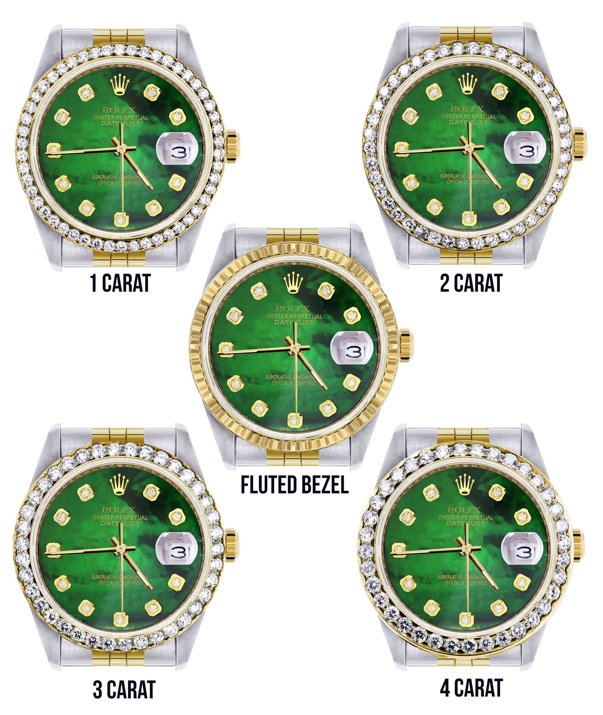Diamond Rolex Datejust for Men 16233 Two Tone | 36MM | Green Diamond Mother Of Pearl Dial | Jubilee Band - Image 3