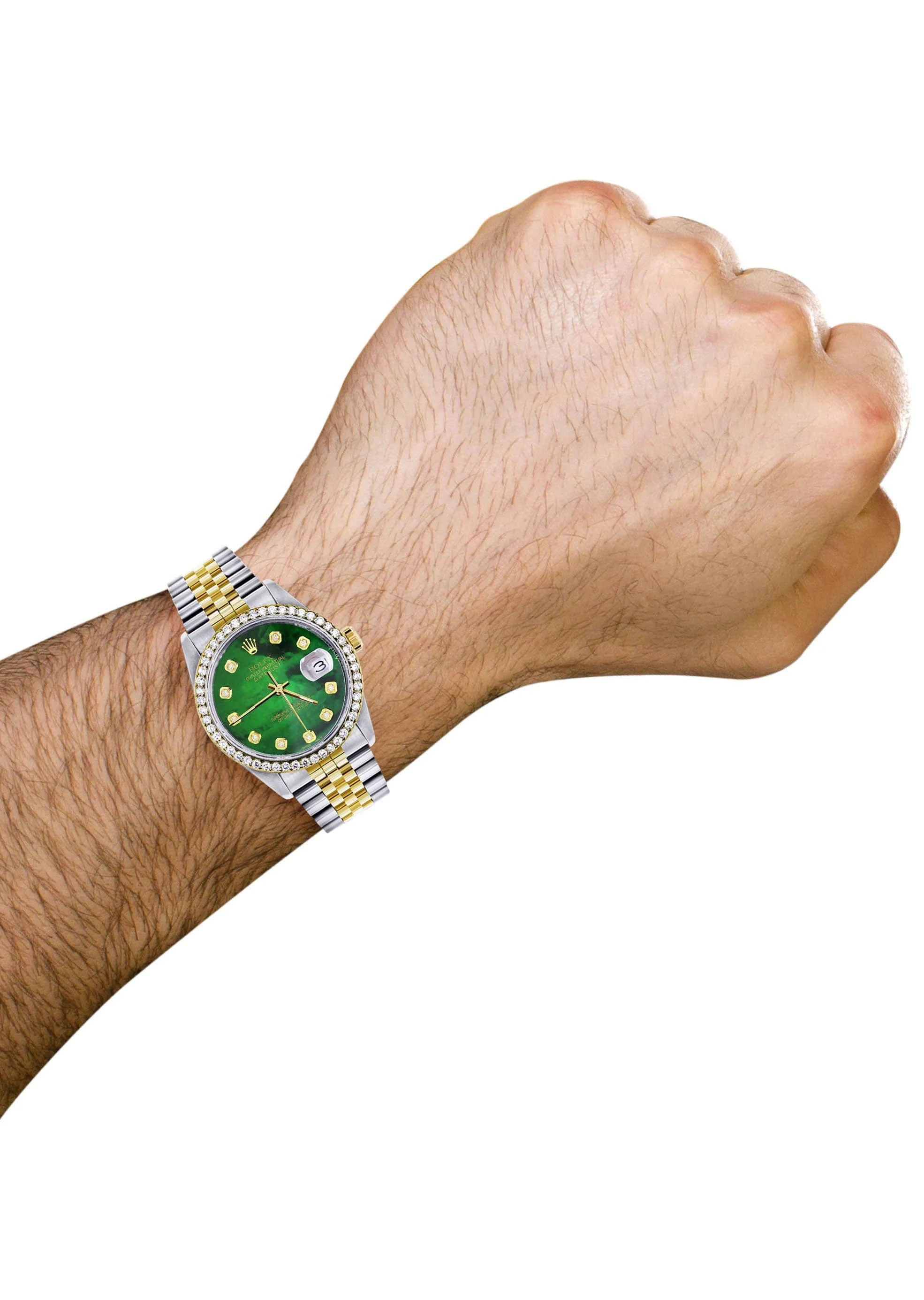 Diamond Rolex Datejust for Men 16233 Two Tone | 36MM | Green Diamond Mother Of Pearl Dial | Jubilee Band - Image 4