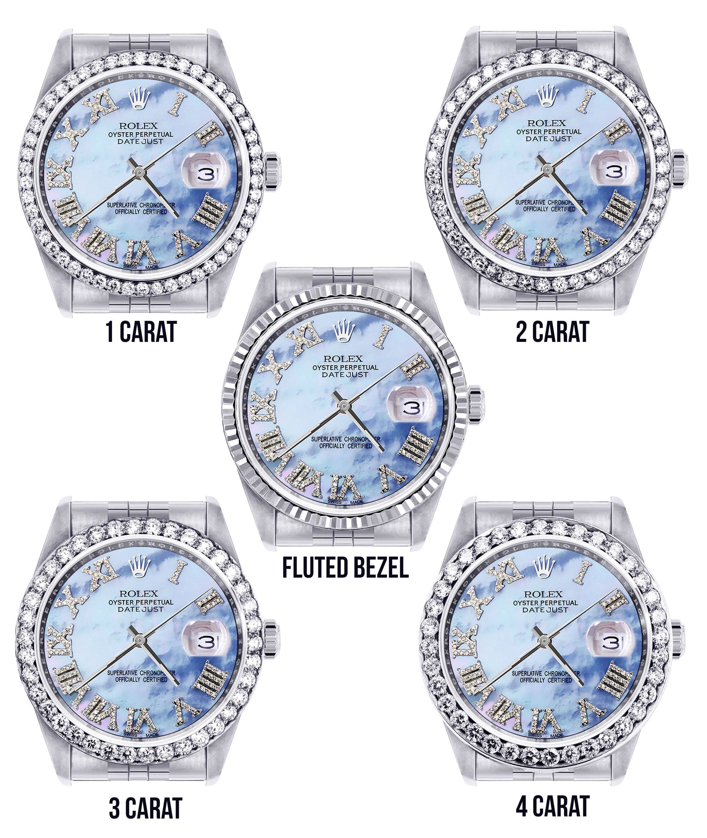 Diamond Mens Rolex Datejust Watch 16200 | 36Mm | Blue Mother Of Pearl Roman Numeral Dial | Jubilee Band - Image 3
