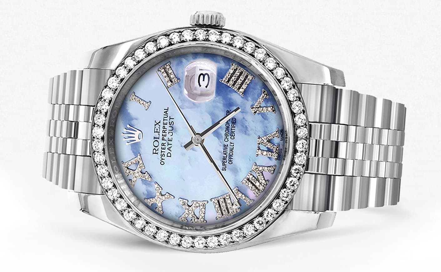 116200 | Hidden Clasp | Diamond Rolex Datejust Watch | 36Mm | Blue Mother Of Pearl Roman Numeral Dial | Jubilee Band - Image 2