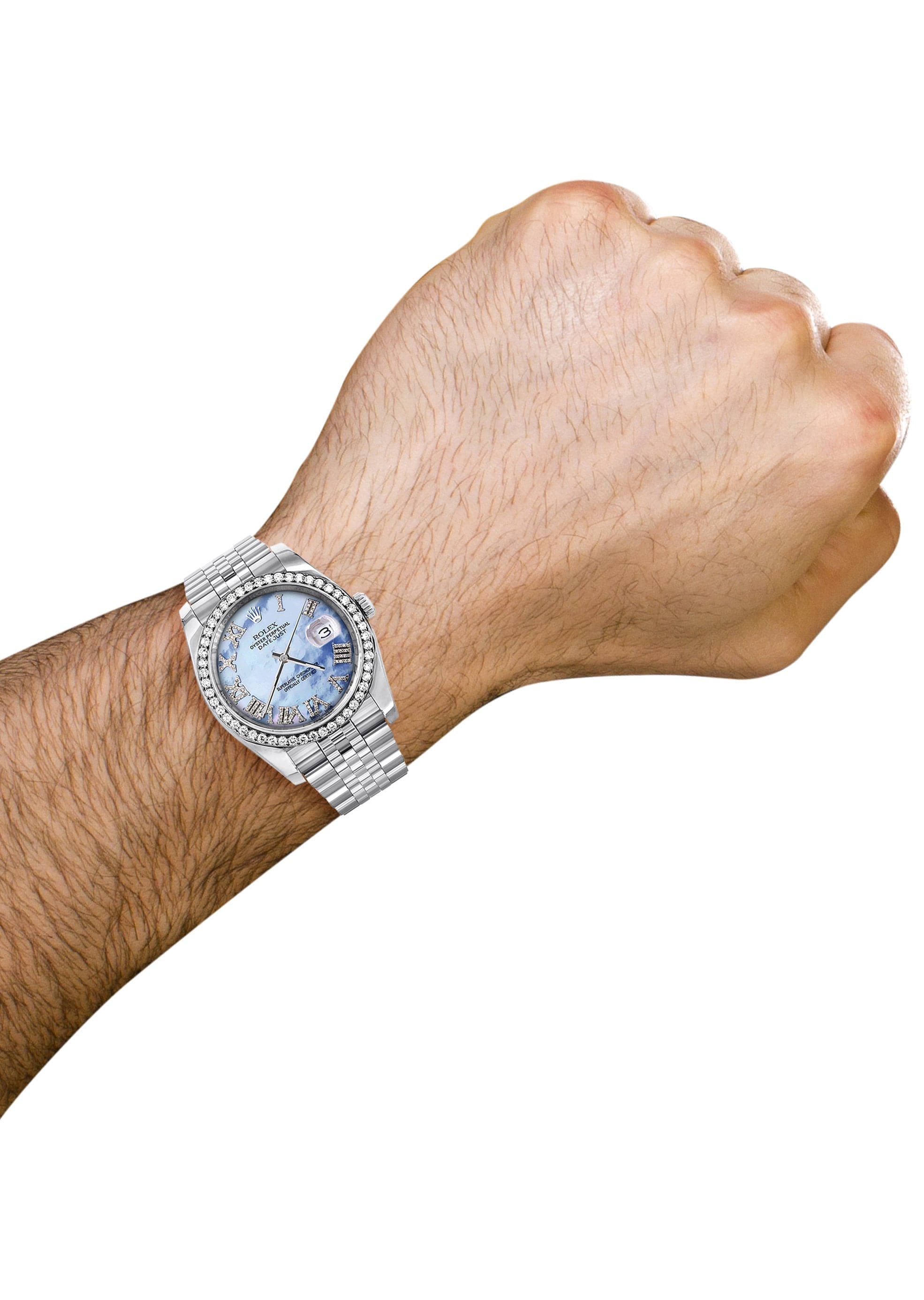 116200 | Hidden Clasp | Diamond Rolex Datejust Watch | 36Mm | Blue Mother Of Pearl Roman Numeral Dial | Jubilee Band - Image 5