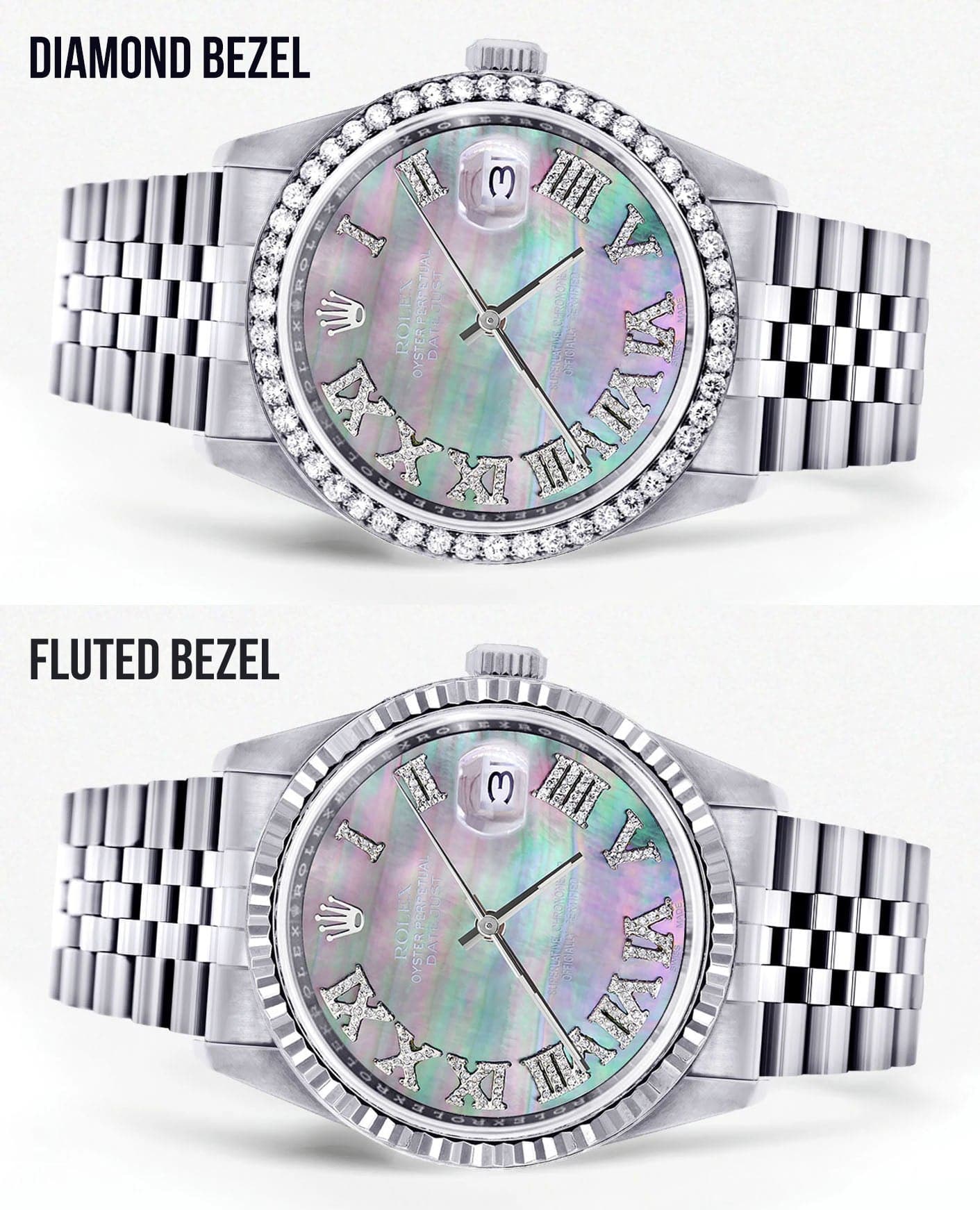Diamond Mens Rolex Datejust Watch 16200 | 36Mm | Dark Mother Of Pearl Dial | Roman Numeral | Jubilee Band - Image 2