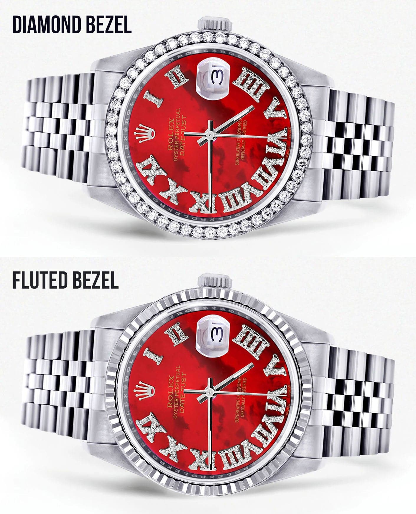 Diamond Mens Rolex Datejust Watch 16200 | 36Mm | Diamond Red Mother Of Pearl Roman Numeral Dial | Jubilee Band - Image 2