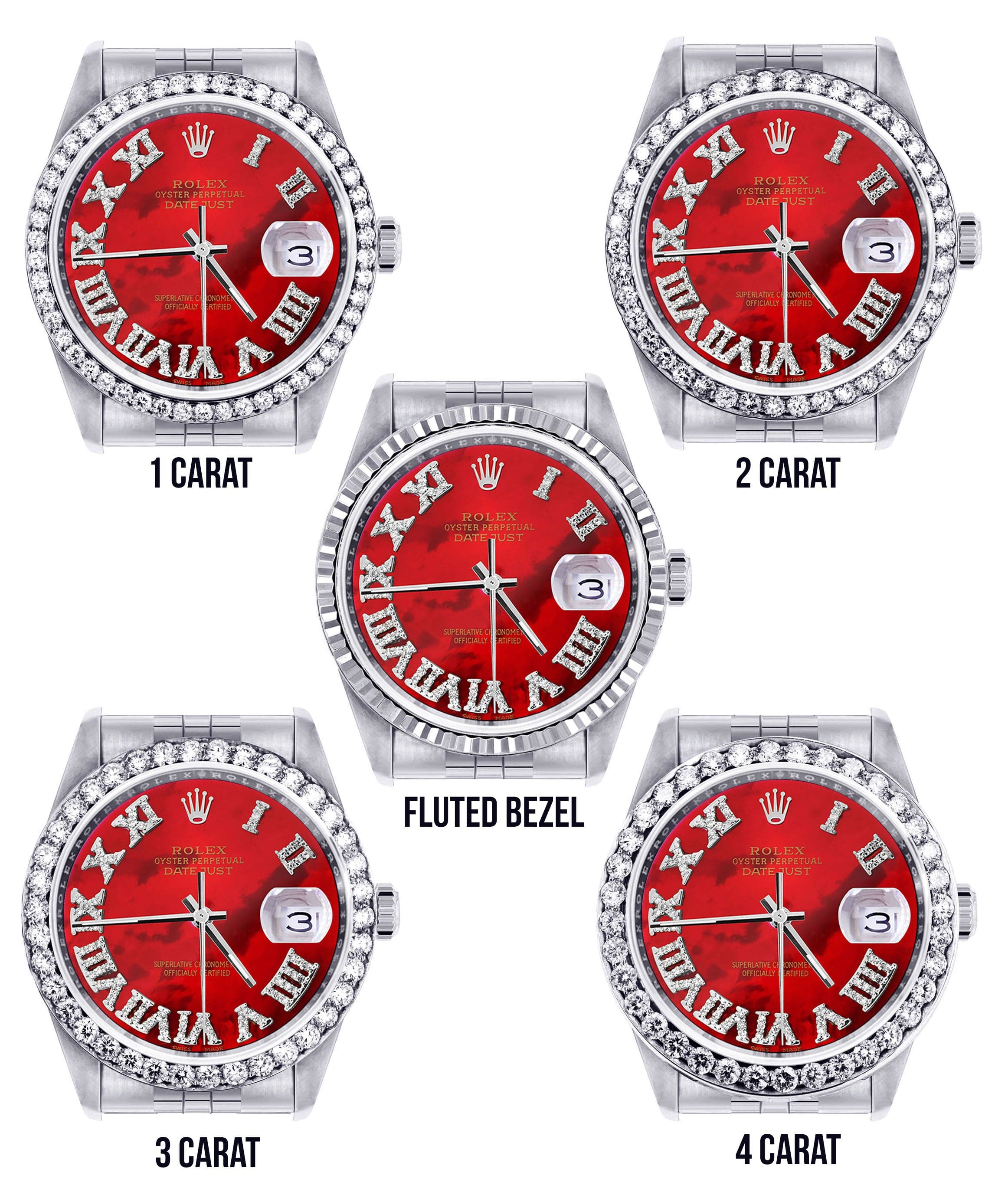 Diamond Mens Rolex Datejust Watch 16200 | 36Mm | Diamond Red Mother Of Pearl Roman Numeral Dial | Jubilee Band - Image 3