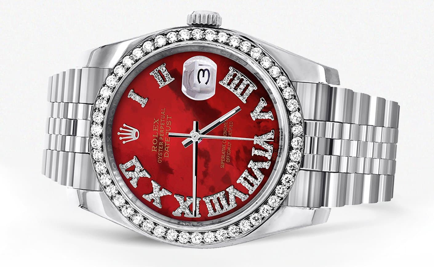 116200 | Hidden Clasp | Diamond Rolex Datejust Watch | 36Mm | Diamond Red Mother Of Pearl Roman Numeral Dial | Jubilee Band - Image 2