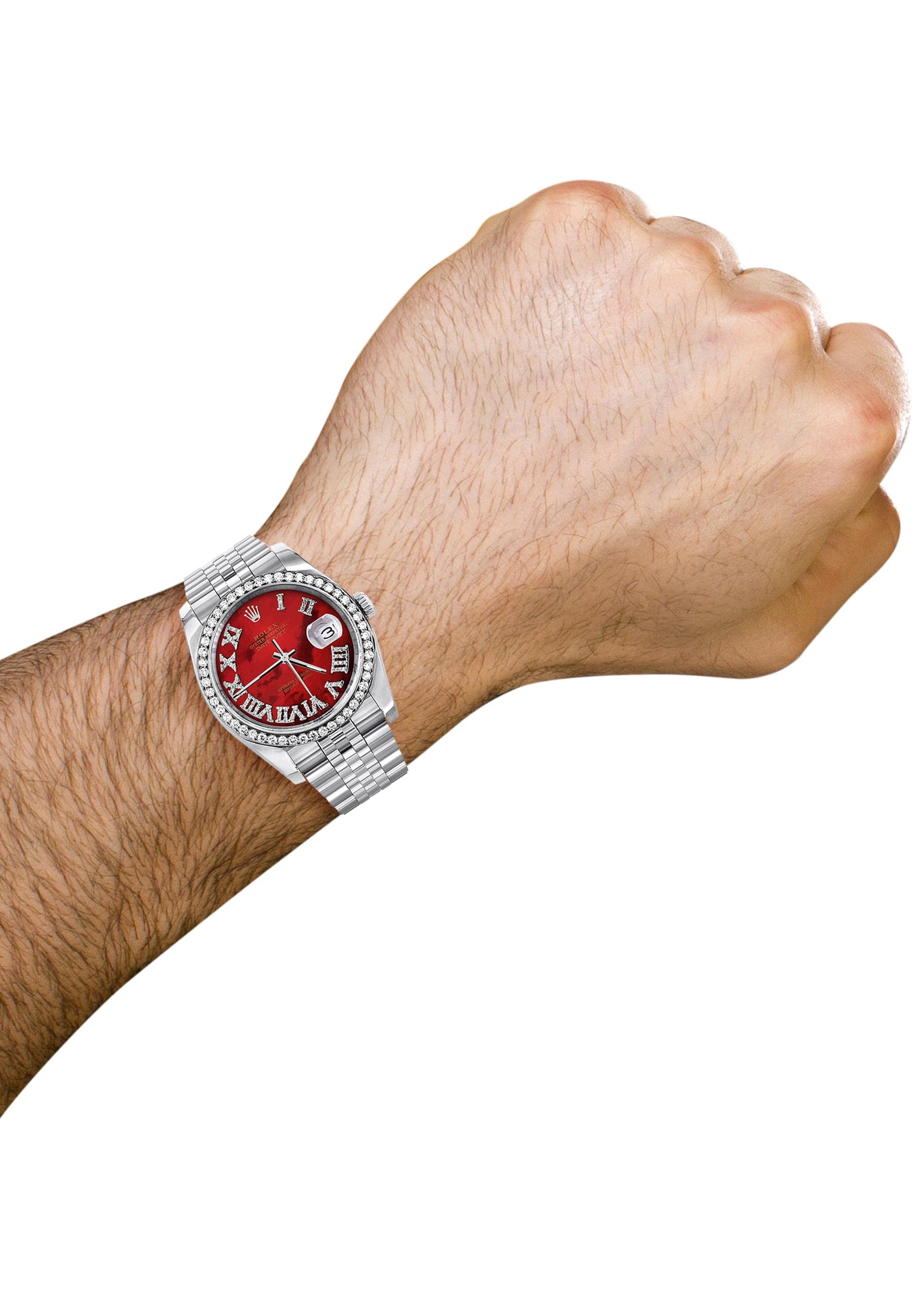 116200 | Hidden Clasp | Diamond Rolex Datejust Watch | 36Mm | Diamond Red Mother Of Pearl Roman Numeral Dial | Jubilee Band - Image 5
