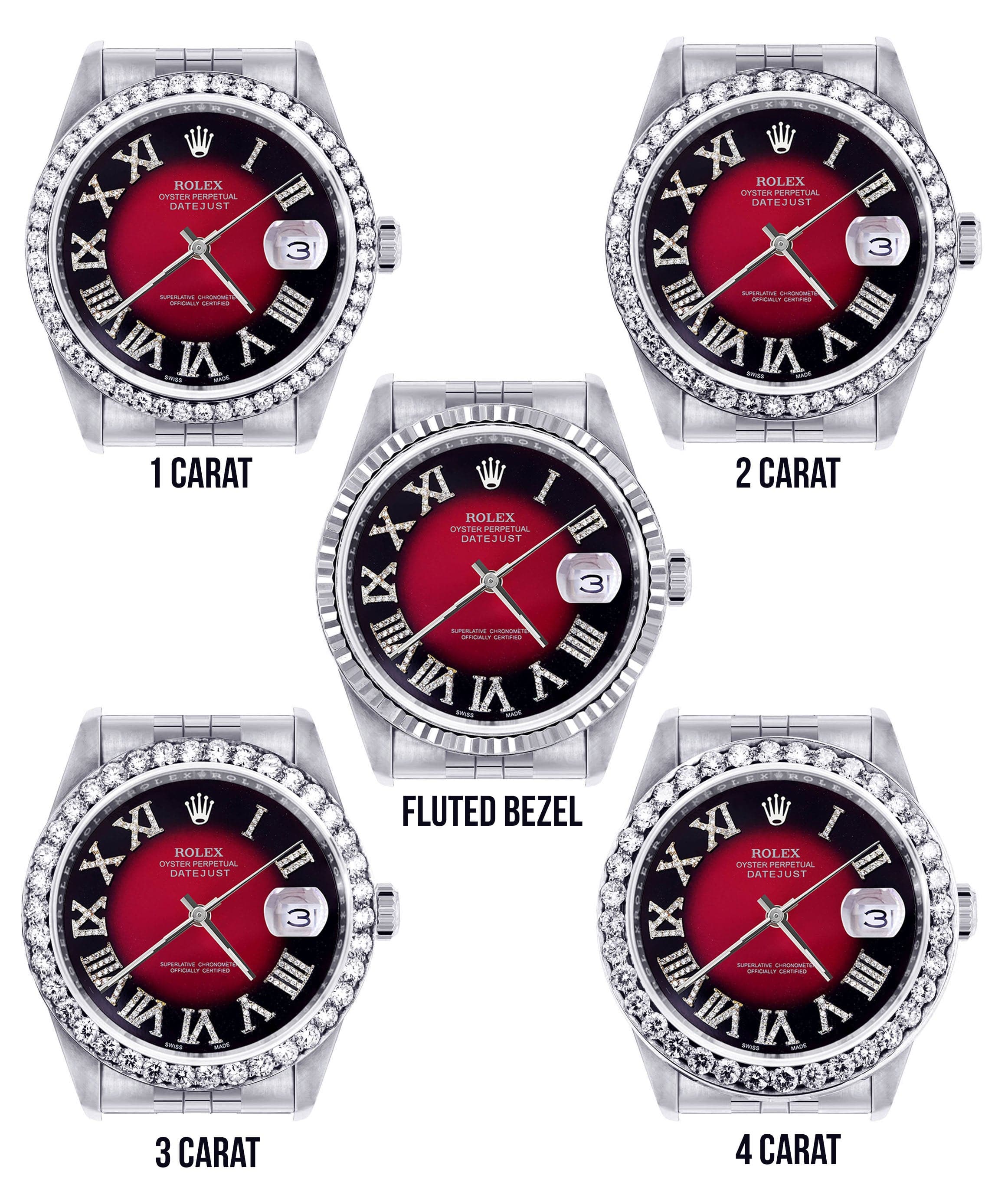 Diamond Mens Rolex Datejust Watch 16200 | 36Mm | Diamond Red Roman Numeral Dial | Jubilee Band - Image 3