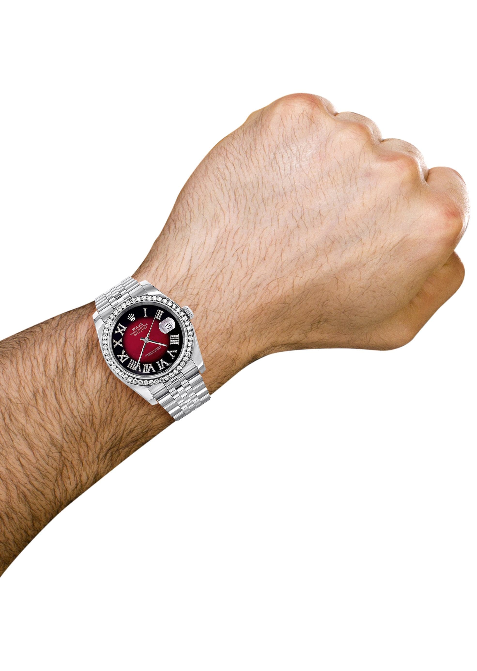 116200 | Hidden Clasp | Diamond Rolex Datejust Watch | 36Mm | Diamond Red Roman Numeral Dial | Jubilee Band - Image 5