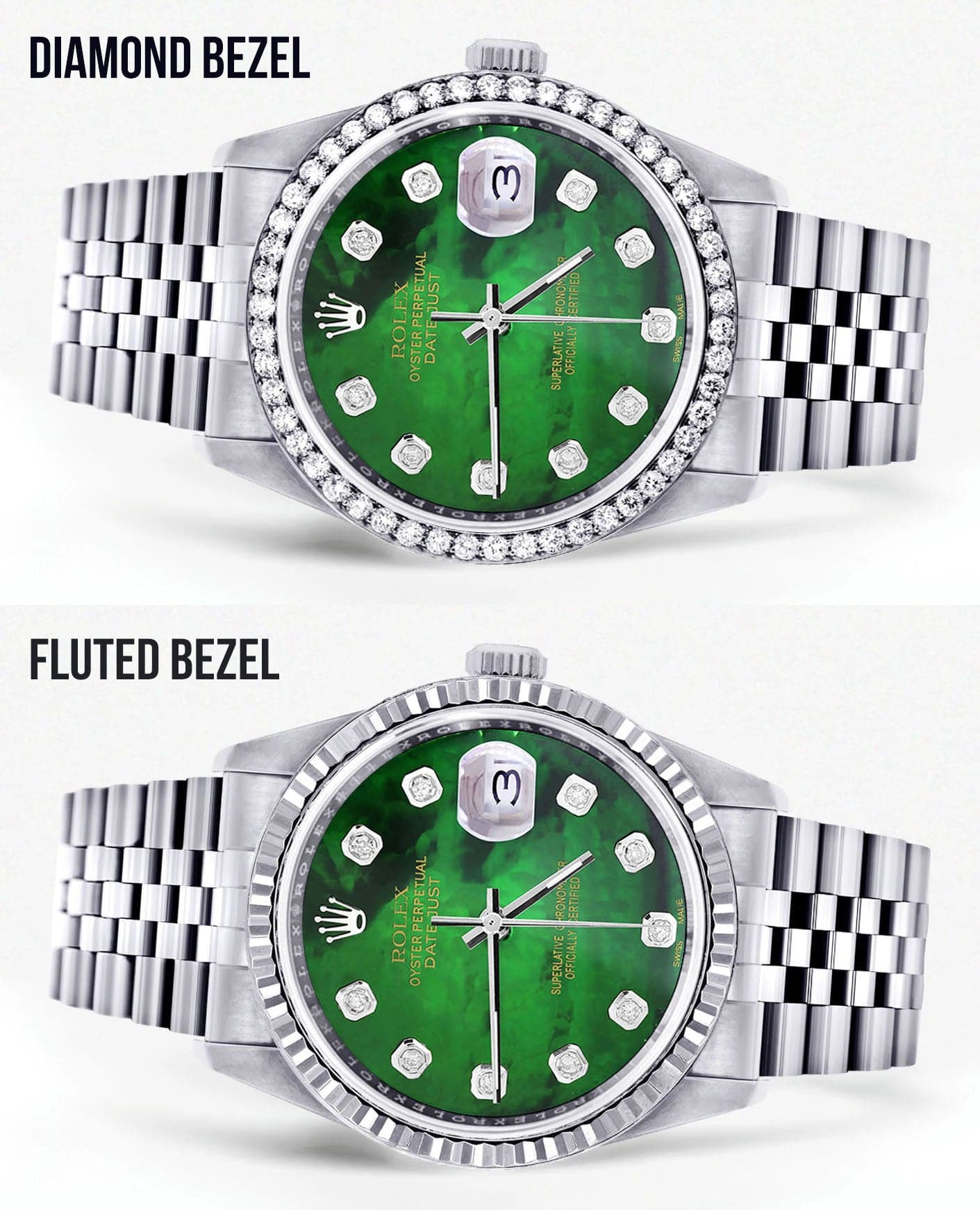 Diamond Mens Rolex Datejust Watch 16200 | 36Mm | Green Diamond Mother Of Pearl Dial | Jubilee Band - Image 2