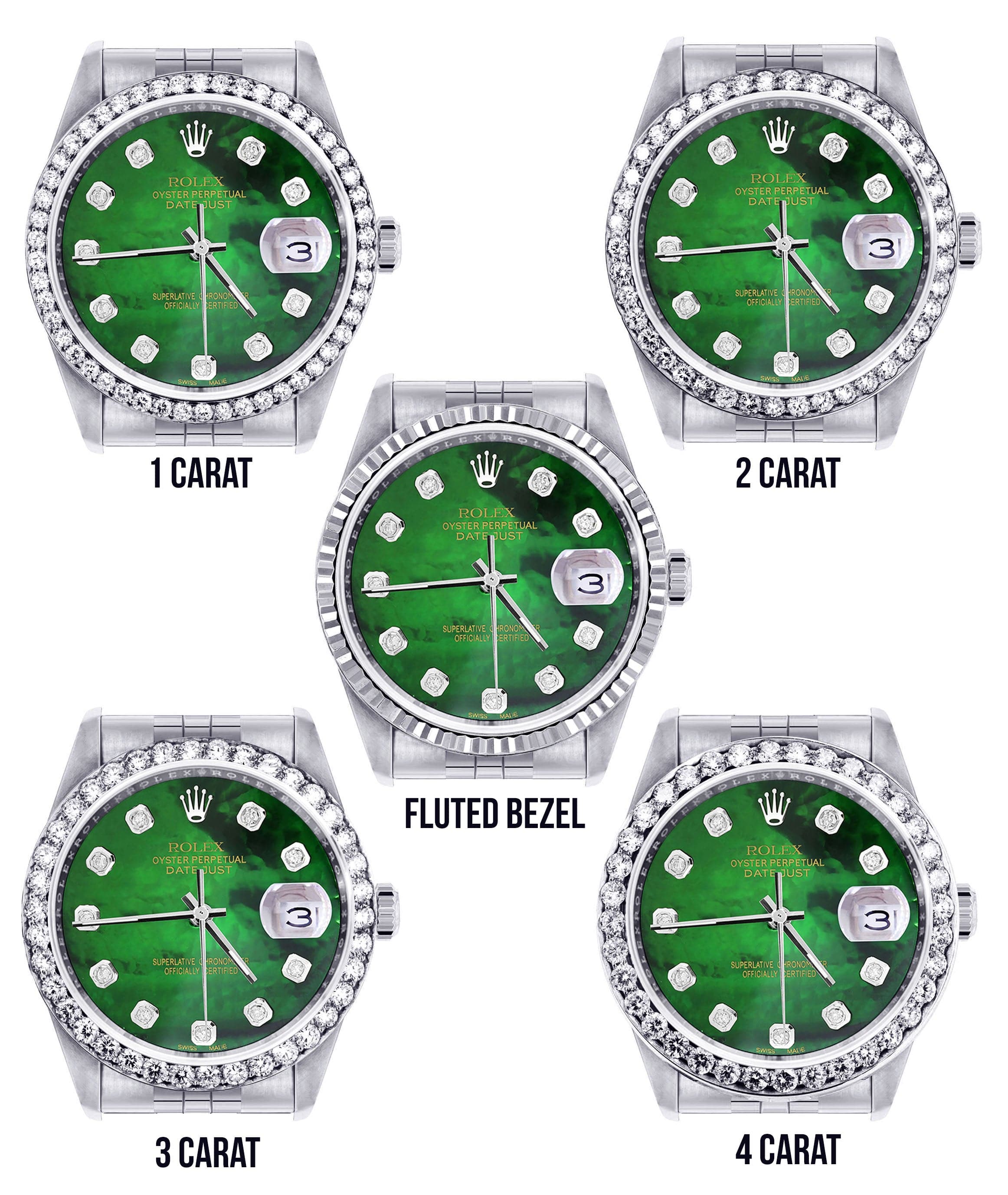 Diamond Mens Rolex Datejust Watch 16200 | 36Mm | Green Diamond Mother Of Pearl Dial | Jubilee Band - Image 3