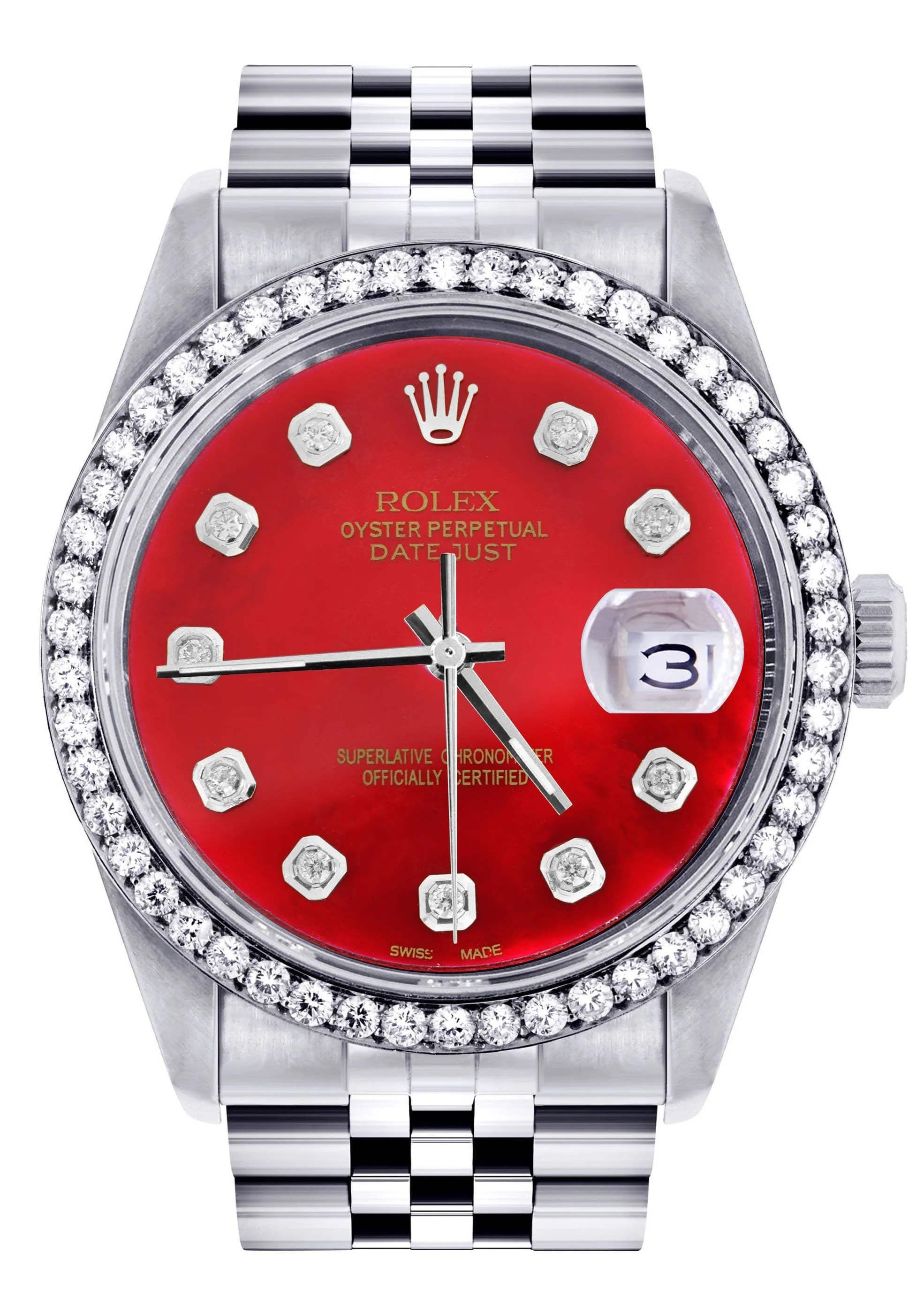 Diamond Mens Rolex Datejust Watch 16200 | 36Mm | Red Diamond Dial | Jubilee Band